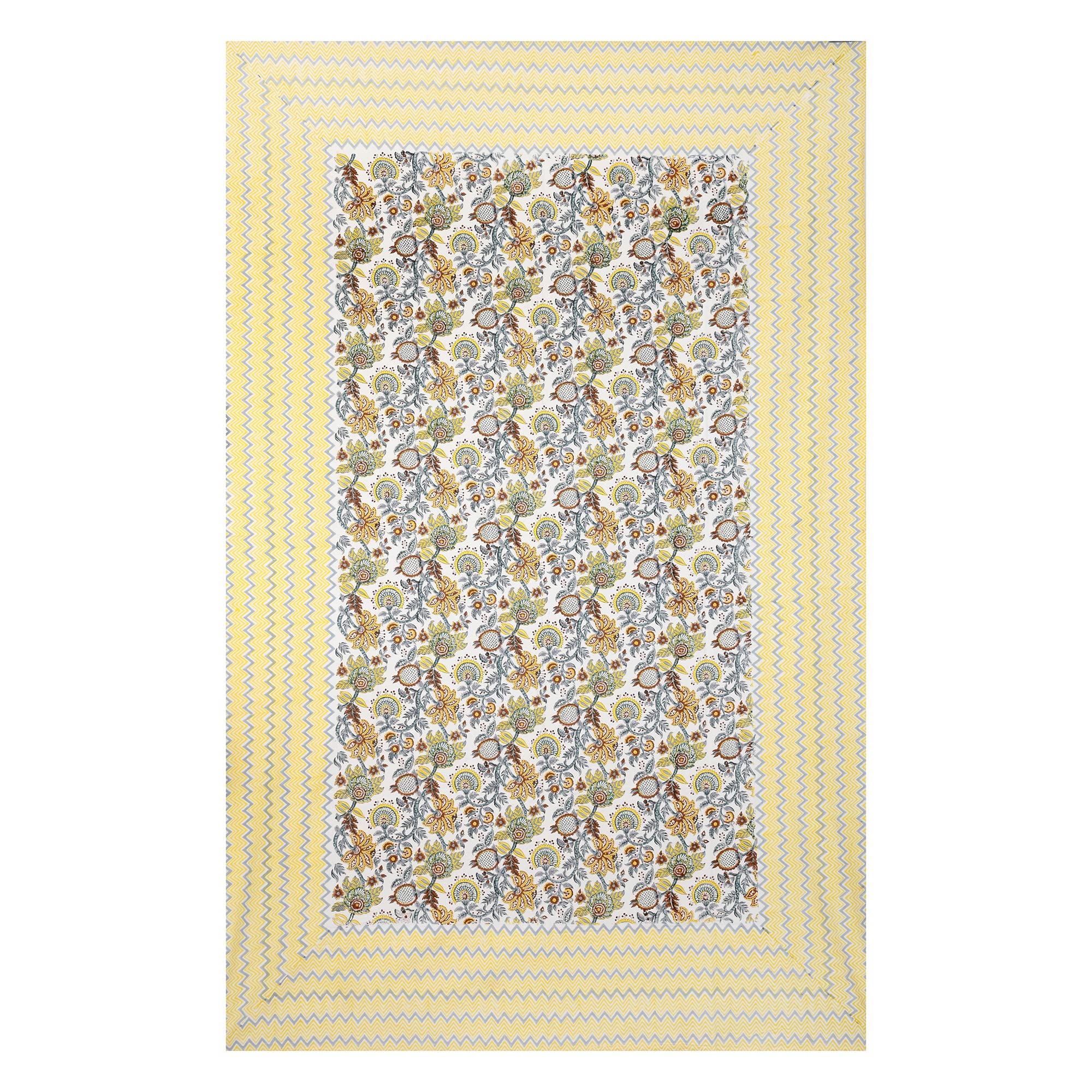 Handmade Indian Floral Block Print Cotton Tablecloth - Rectangle Kitchen Table Cover, Jaipur Style Table Linen for Dining, Parties & Home Decor