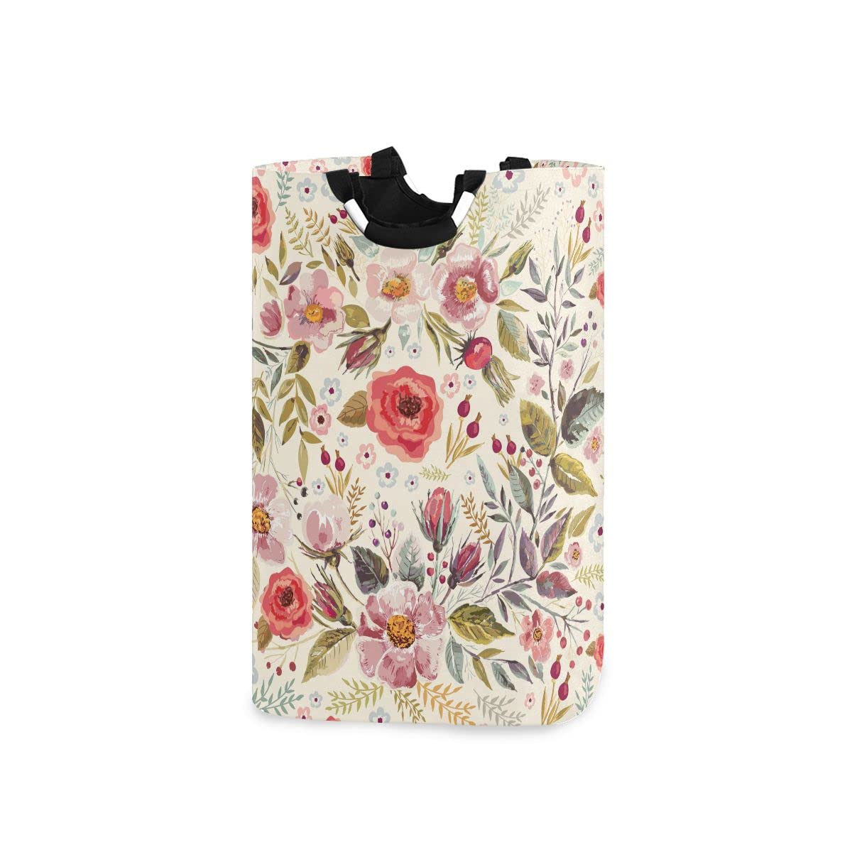 Vintage Floral Laundry Bag with Handles - Foldable Collapsible Laundry Basket Hamper for Bathroom Organization, Storage & Laundry Room Decor - Perfect for College Dorm, Travel & Home Use