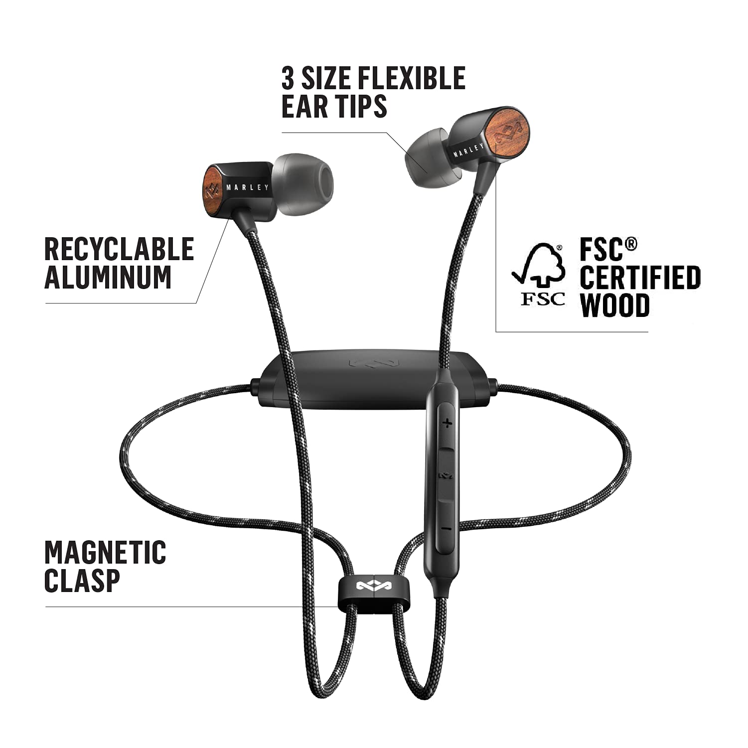 House of Marley Uplift 2 Wireless Bluetooth Headphones with Mic - 10 Hour Playtime, Eco-Friendly Materials (Black) | Perfect for Workouts, Commuting & Travel