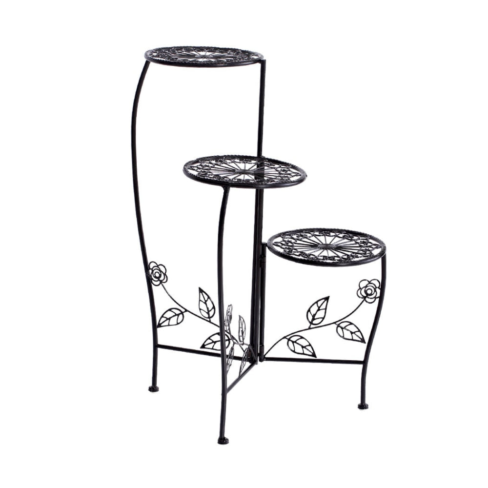 2-Pack Black Metal Flower-Shaped Plant Stand with 4 Pot Spaces - Perfect for Indoor/Outdoor Home Decor, Garden, Patio & Balcony Plant Display