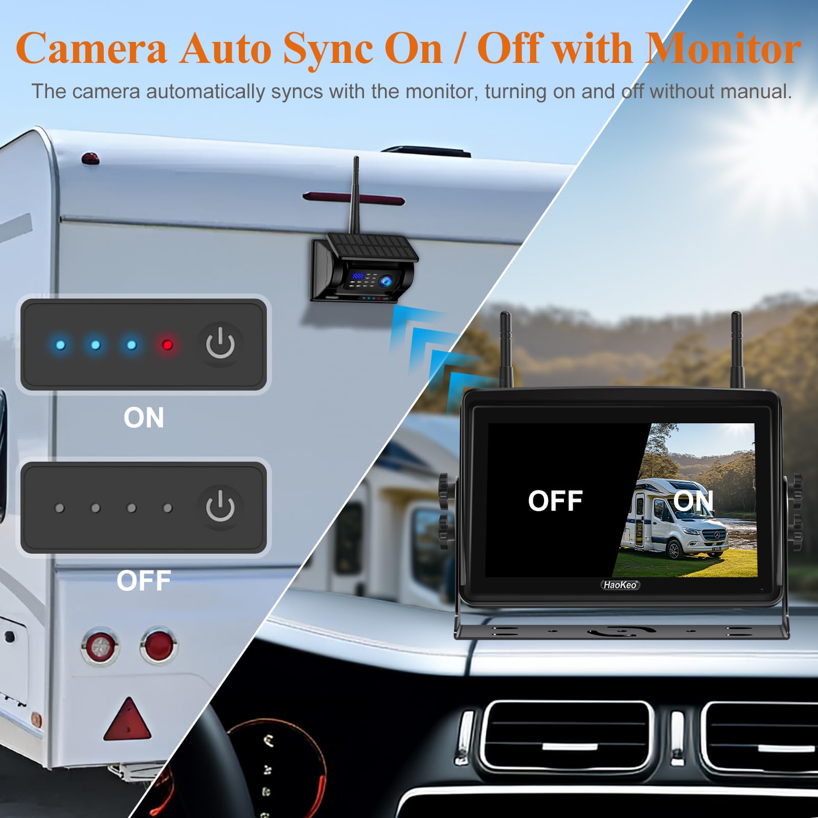 7'' Magnetic Solar Wireless Backup Camera - HD 1080P IPS Touchscreen Monitor, No-Drilling Installation, Long Battery Life, Strong Magnetic Mount for RV, Trailer, Camper, Hitching, Gooseneck & Horse Trailers - Perfect for Safe Parking & Reversing in Tight Spaces