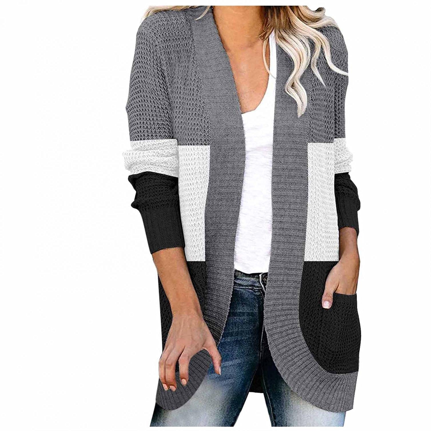 Eduavar Women's Soft Waffle Knit Cardigan - Long Sleeve Chunky Open Front Sweater for Casual Wear, Office & Fall Layering