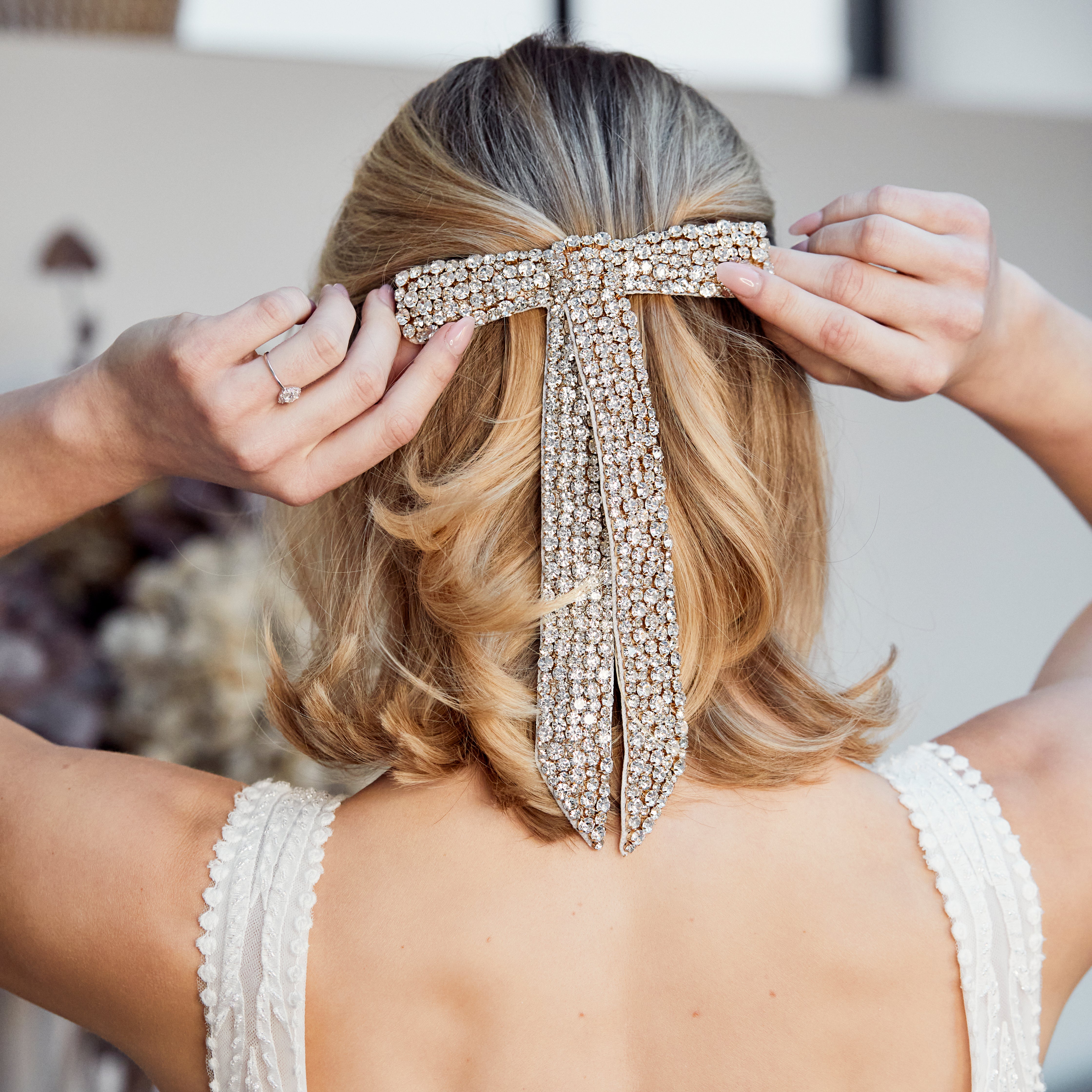Celeste Embellished Hair Bow - Elegant Rhinestone Hair Accessories for Women & Girls | Perfect for Weddings, Parties & Special Occasions