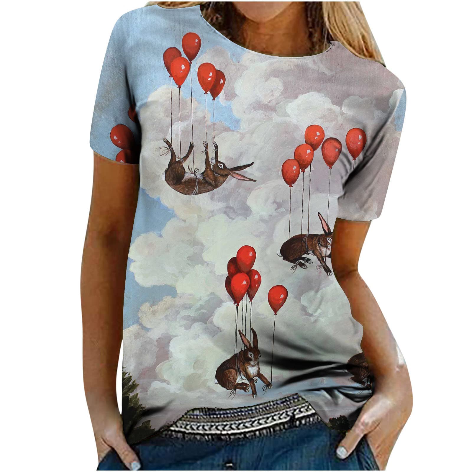 Women's Summer Short Sleeve Tunic Tops - Colorful Printed O-Neck Tee Shirts, Casual Comfortable Blouses for Everyday Wear | Perfect for Beach Outings, Weekend Brunch & Summer Vacations