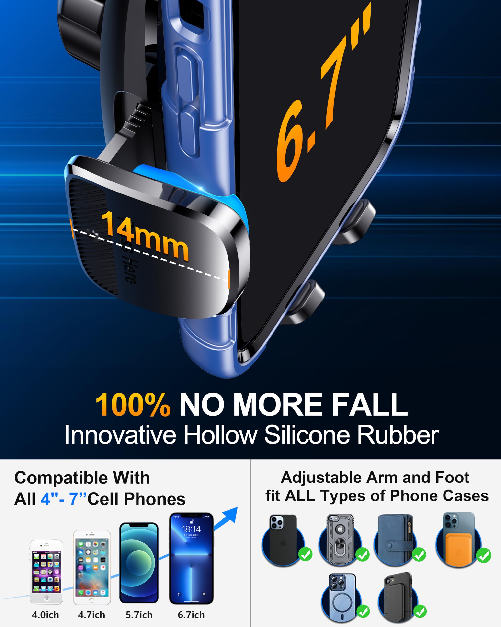 Premium Car Phone Holder - Flexible Long Arm & Anti-Shake Dashboard & Windshield Mount for iPhone & Android Smartphones | Perfect for GPS Navigation, Hands-Free Calls & Road Trips