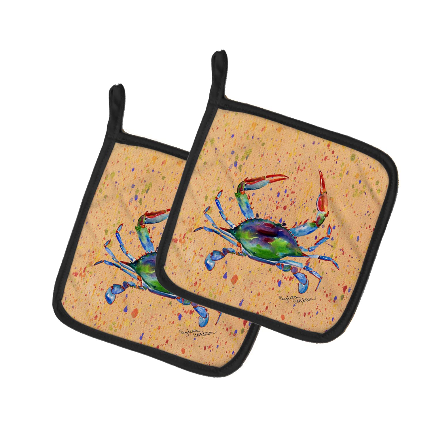 Caroline's Treasures Crab-Themed Heat Resistant Pot Holders Set - 7.5x7.5 Inch Kitchen Oven Mitts for Cooking, Baking, BBQ & Grilling - Perfect for Seafood Lovers & Coastal Home Decor