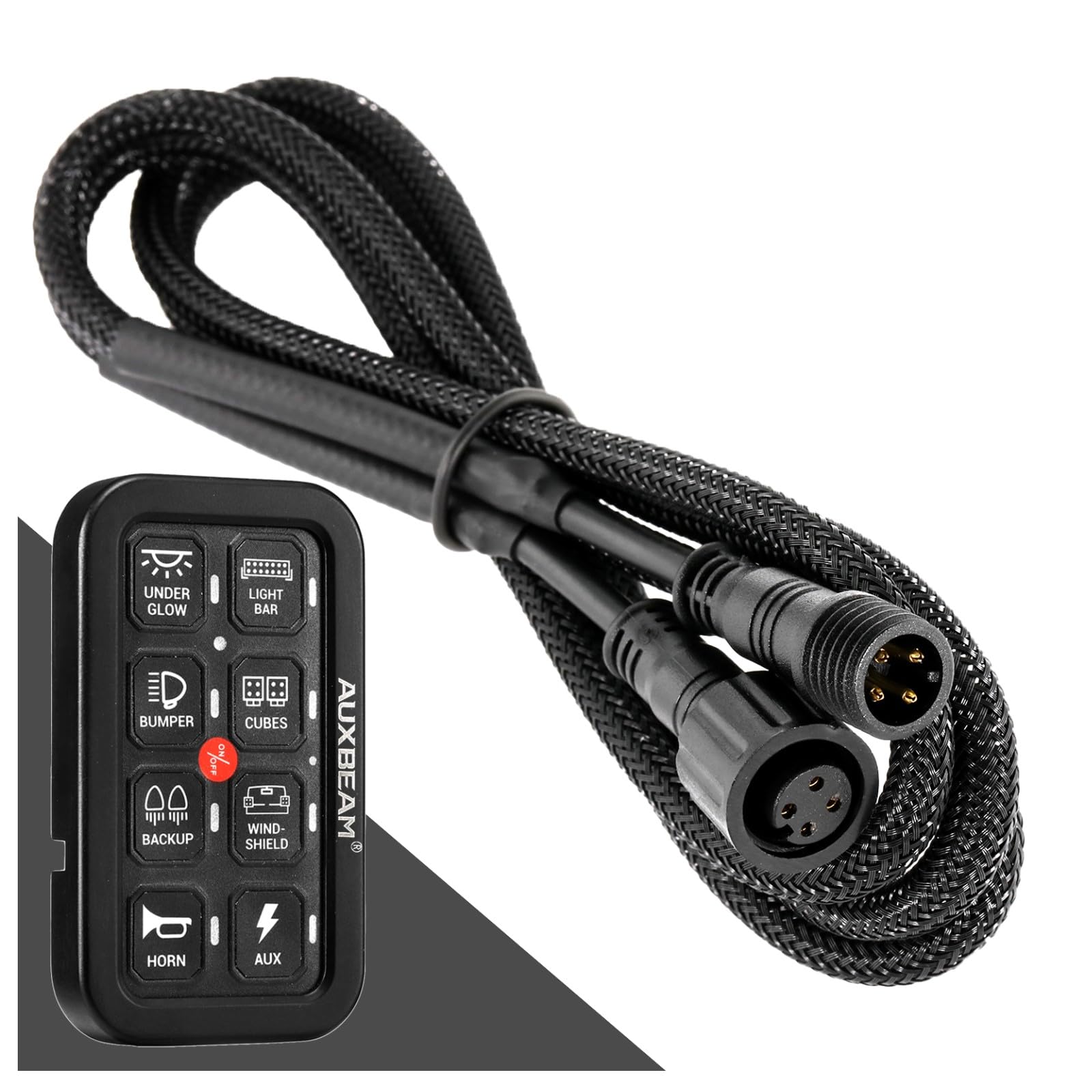 Auxbeam 8 Gang Switch Panel BB80 with 4Pin Wiring Harness Extension - Universal Off-Road LED Light Bar Control for Jeep, Truck, SUV, Boat & ATV