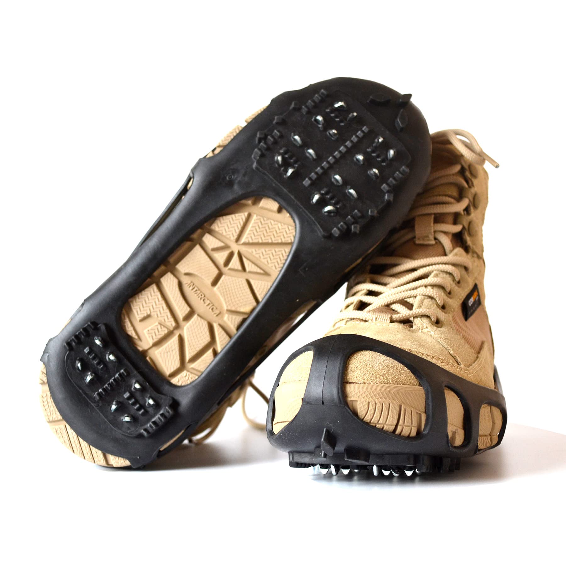 Ice Cleats for Shoes & Boots - Anti Slip Traction Crampons with 24 Studs | Rubber Overshoe Grippers for Walking on Ice & Snow | Stretchable Slip-on Design for Men & Women | Perfect for Winter Hiking, Dog Walking & Commuting