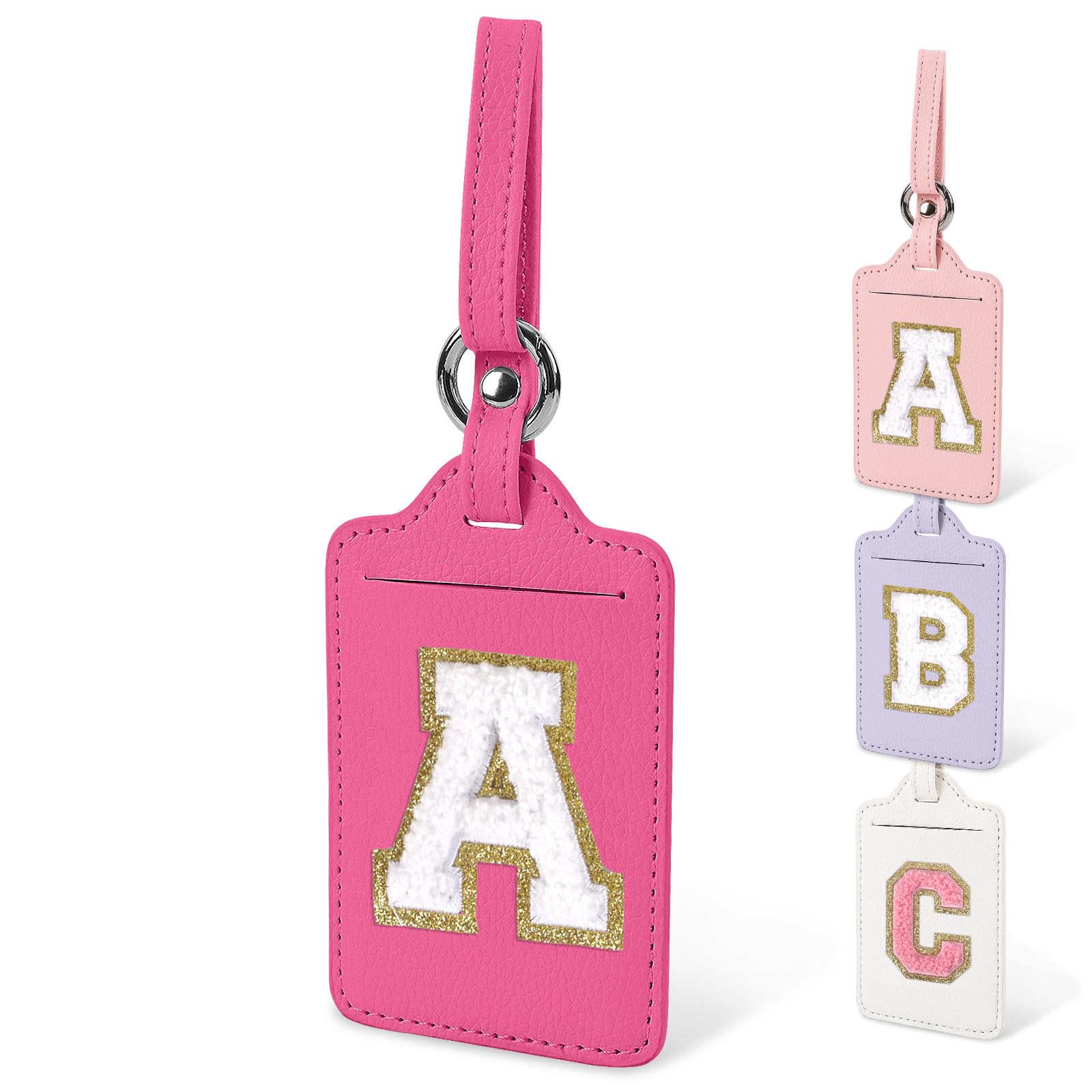 Personalized PU Leather Luggage Tags for Suitcases - Cute Letter Initial Name Tags for Travel Bags, Durable Baggage Identifiers for Men, Women & Kids (Rose Red-White A) - Perfect for Airports, Cruise Ships & Business Trips
