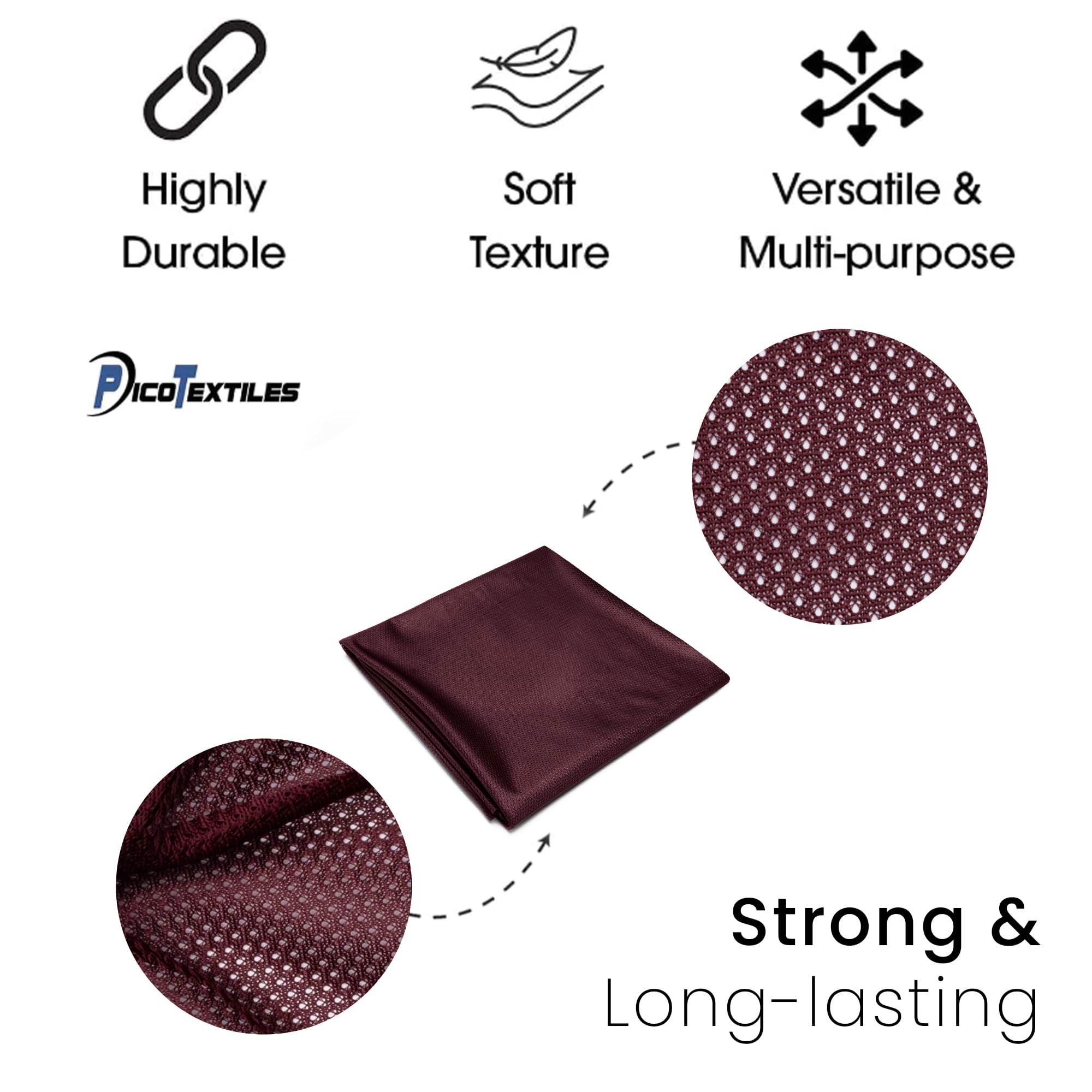 Pico Textiles 4 Yards Bolt - Premium Maroon Polyester Micro Mesh Jersey Fabric - 60