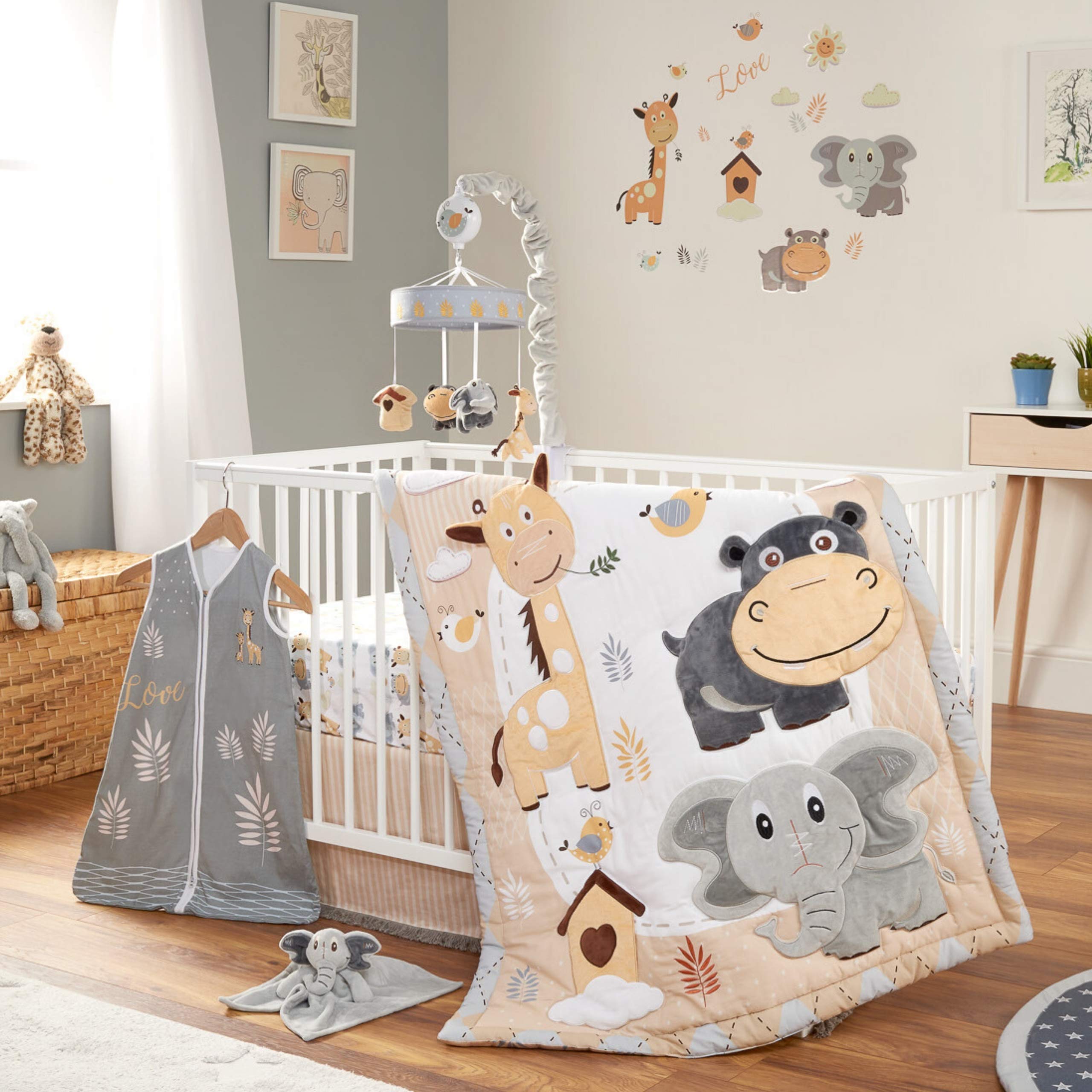 8-Piece Jungle Animal Safari Crib Bedding Set for Boys & Girls - Gray/Tan/White Nursery Bedding | Perfect for Baby Showers & Nursery Decor
