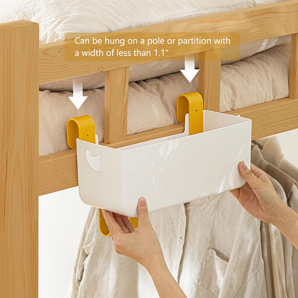 Poeland Hanging Storage Basket with Hooks - Bedside Organizer Shelf & Bunk Bed Storage Caddy for Phone, Remote, Glasses, Water Bottle - Perfect for Dorm, Bedroom, RV, Camper, Loft Bed & Small Space Organization