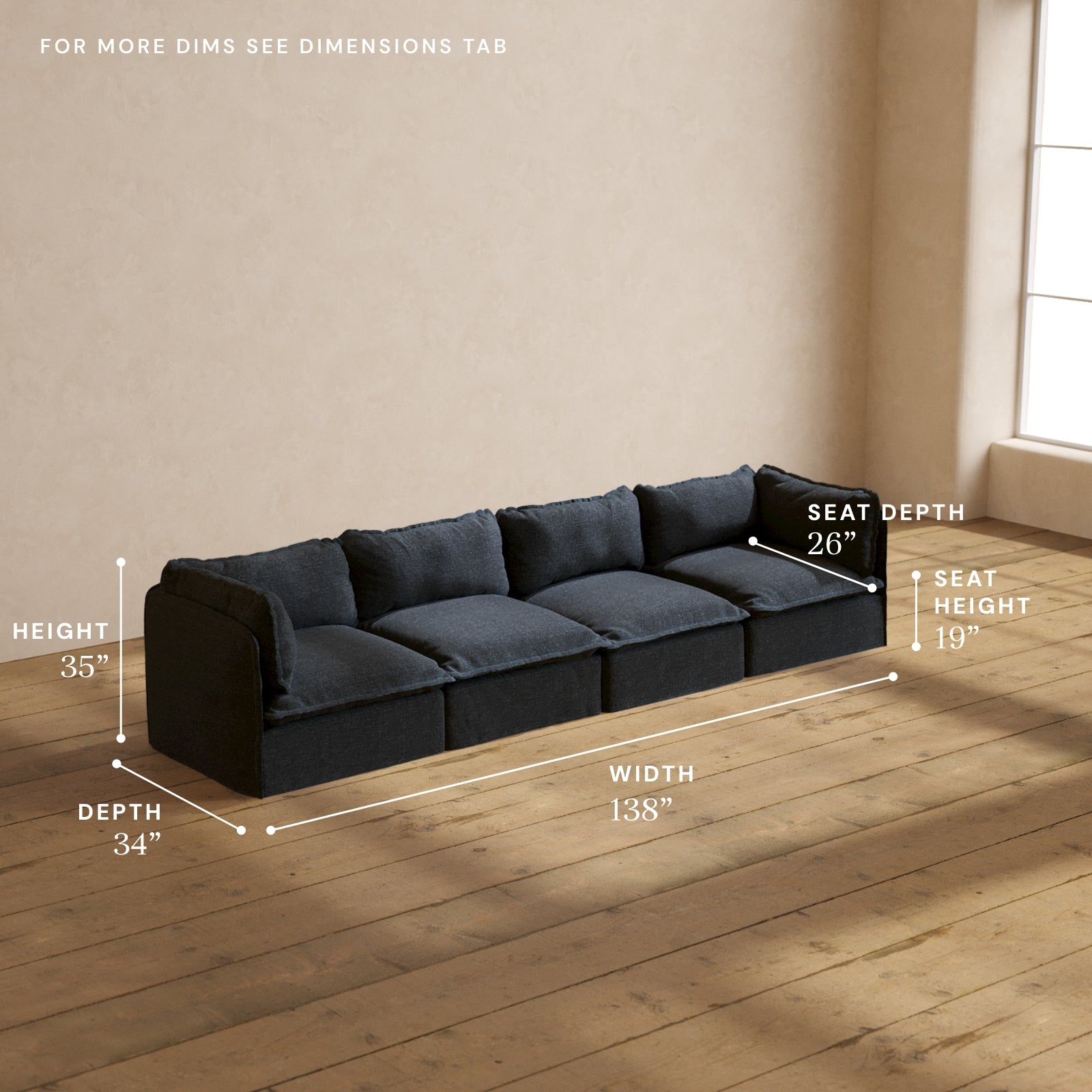 Premium Modular Performance 4-Seater Sofa in Indigo Blue | Comfortable Blend Fabric | Perfect for Living Rooms, Home Theaters & Office Lounges