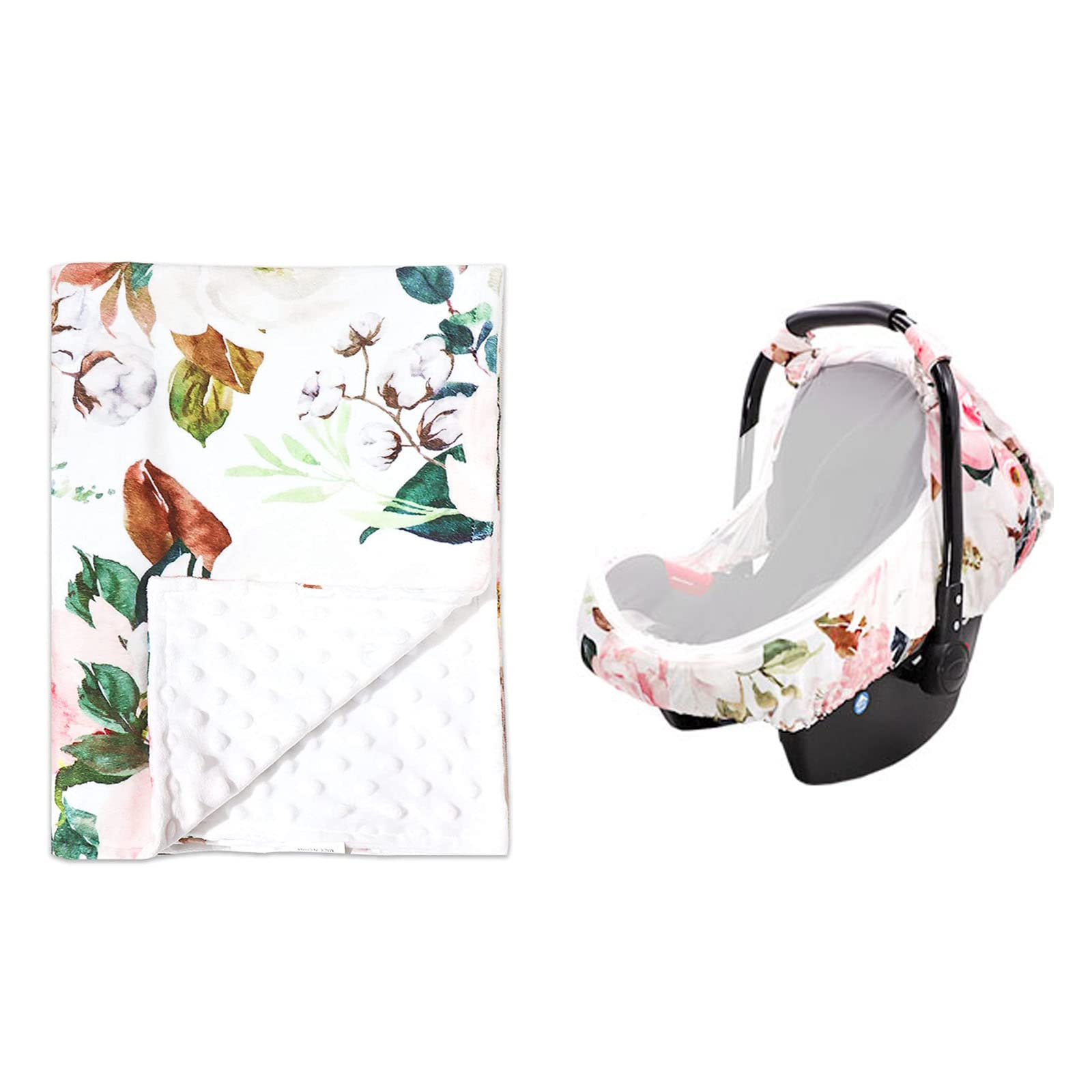 Soft Baby Blanket & Car Seat Cover for Girls & Boys - Watercolor Pink Floral Design - Cozy & Breathable for Nursery, Stroller & Travel