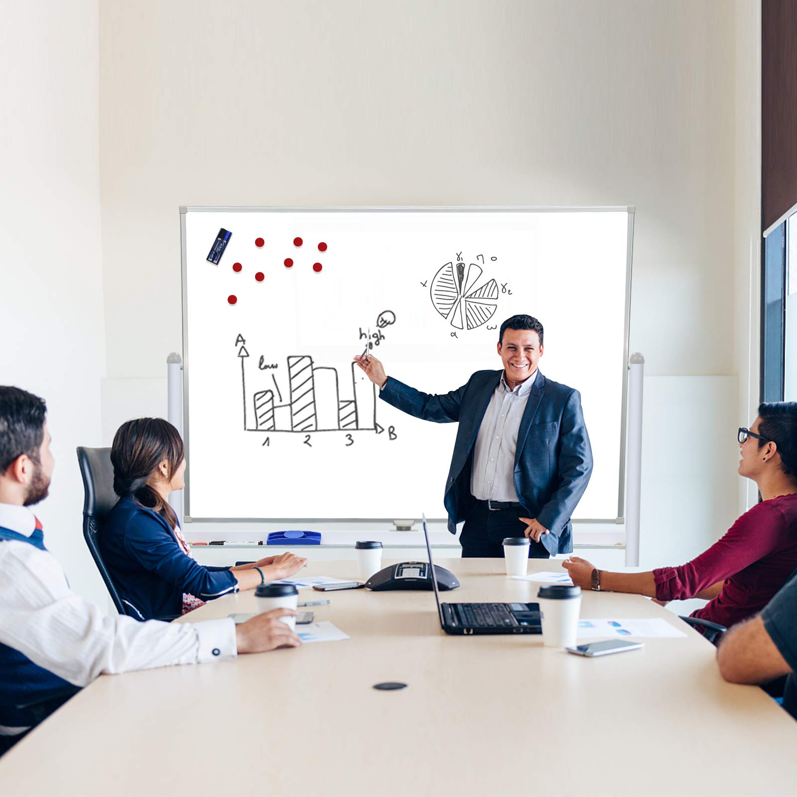 Double-Sided Mobile Whiteboard with Stand - 60
