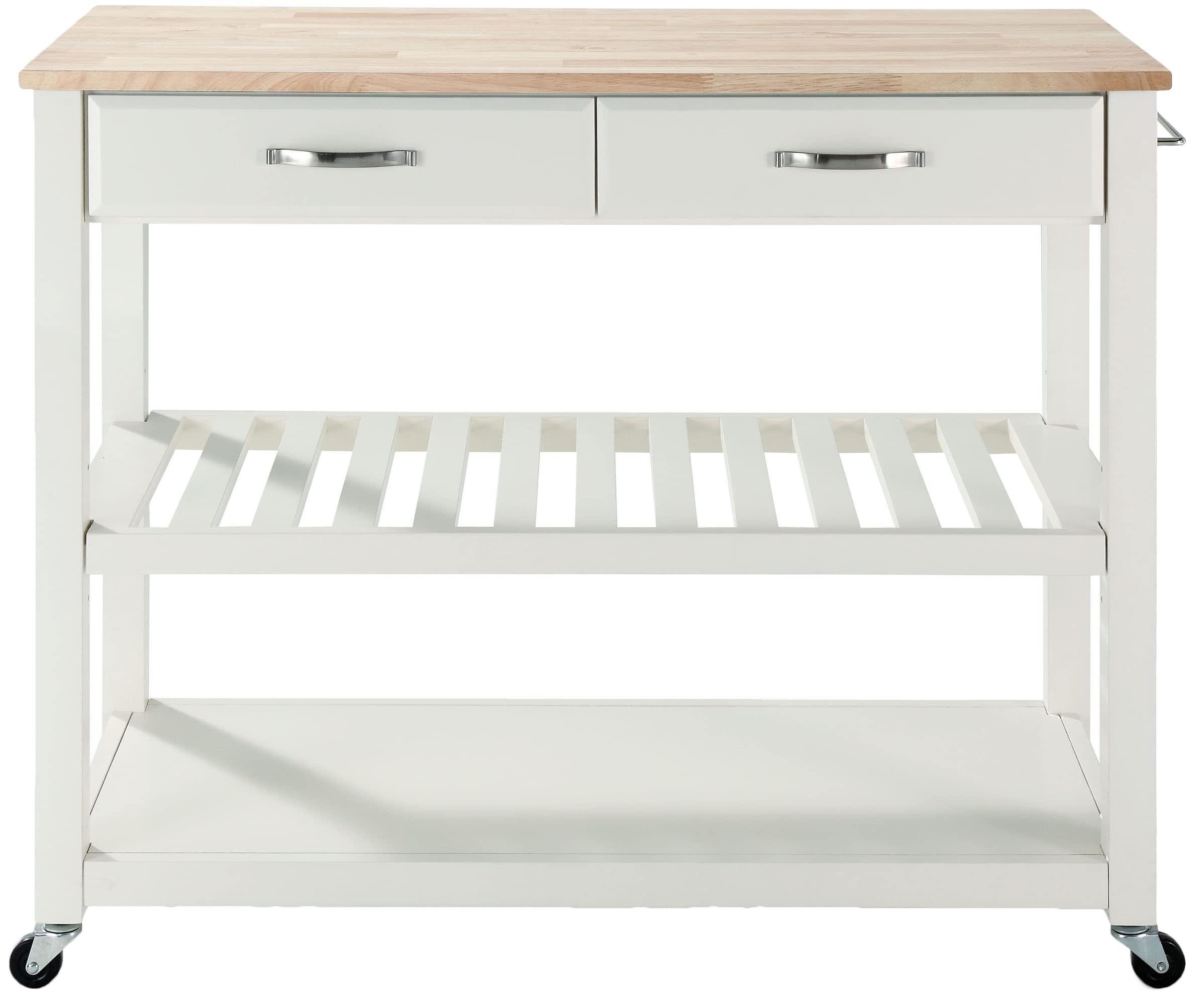 Crosley White Wood Top Kitchen Prep Rolling Cart with Shelves & Drawers - Microwave Stand, Coffee Bar Station for Small Spaces - Perfect for Apartments, Dorms & Compact Kitchens