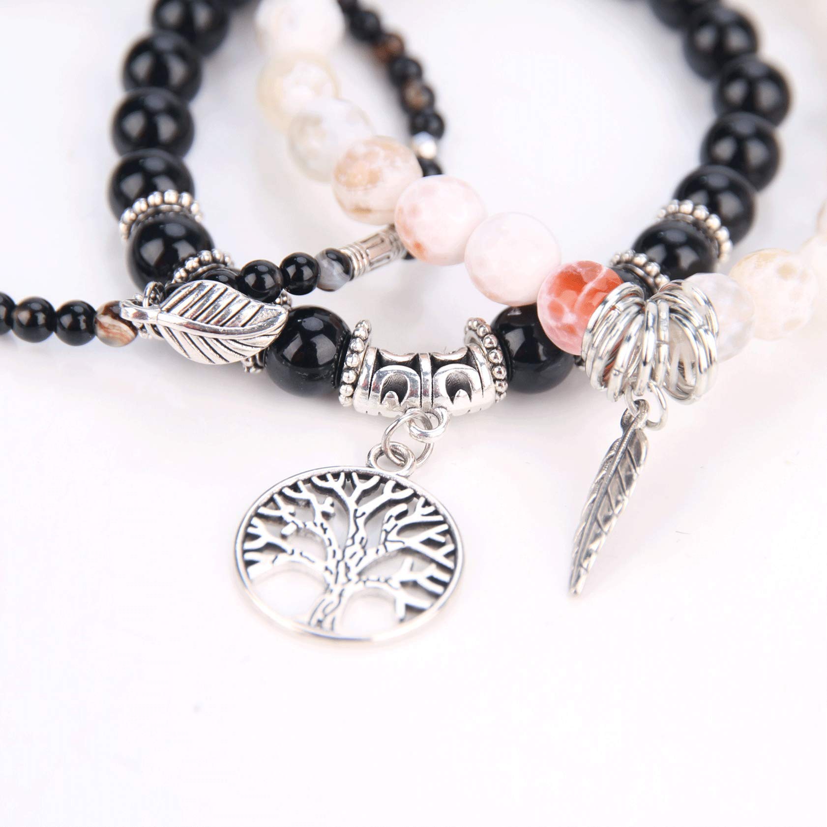 Healing Stone Crystal Beaded Bracelets for Women - Tree of Life Yoga Stretch Bracelet Set, Spiritual Jewelry Birthday Gifts for Her | Meditation, Yoga & Positive Energy Accessories
