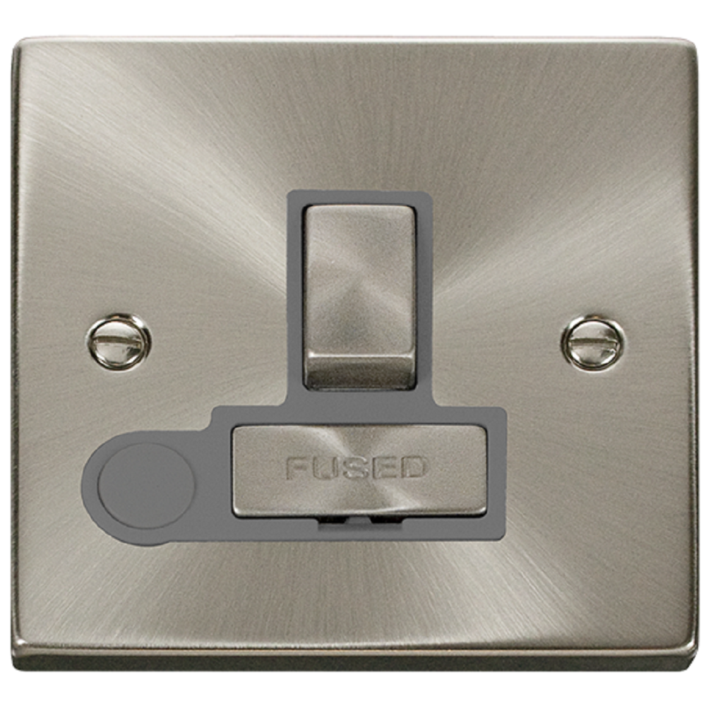 Click Deco Satin Chrome 13A Switched Spur with Flex VPSC551GY - Modern Electrical Outlet for Home & Office Decor