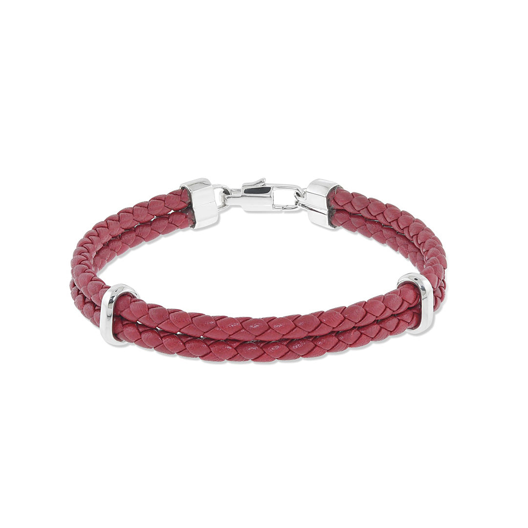 Men's Double Braided Genuine Leather Bracelet - Red - Handmade Adjustable Wristband for Casual Wear, Gifts & Outdoor Activities
