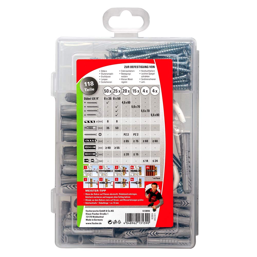 Fischer Meister Box Dowel Set 513894 - Premium Wooden Dowels for Furniture Assembly, DIY Projects & Home Improvement - Perfect for Cabinets, Shelves & Woodworking