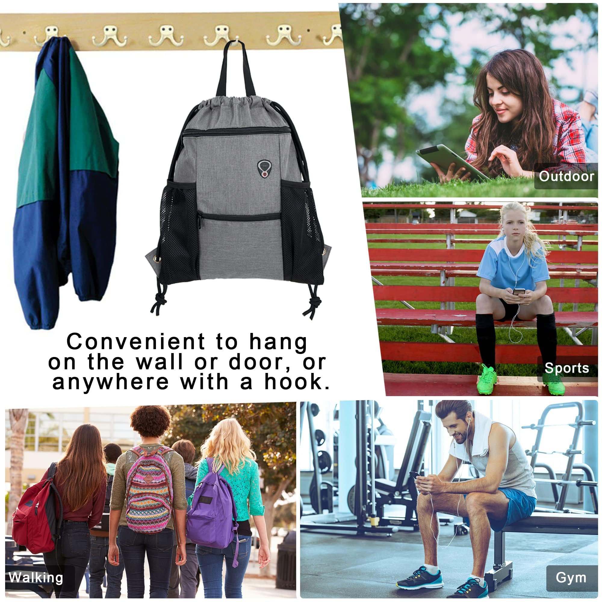 BeeGreen Drawstring Backpack for Gym & Sports - Lightweight Waterproof Backpack with Shoe Compartment & 2 Water Bottle Pockets - Perfect for Workout, Travel, School and Outdoor Activities