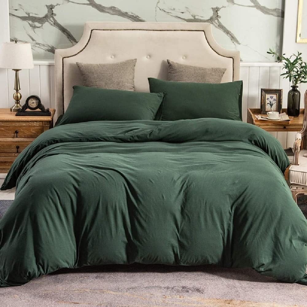 Forest Green Duvet Cover Set with Button Closure - 100% Soft Cotton Luxury Bedding for King/Queen/Full Size - Ultra Cozy & Breathable for Master Bedroom, Guest Room or Dorm