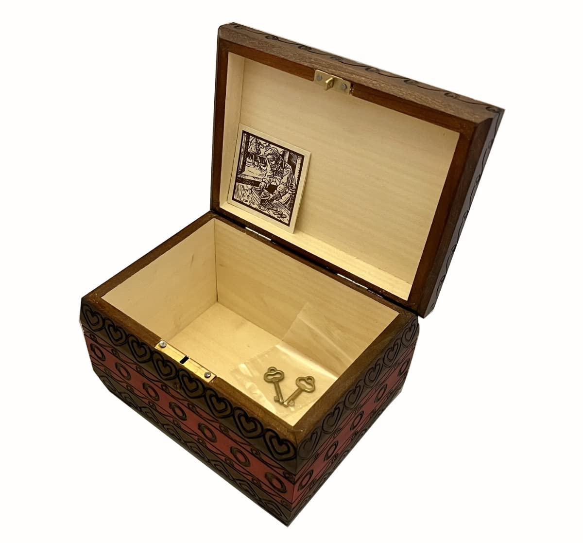 Handcrafted Red Heart Wooden Jewelry Box with Lock & Key - Romantic Linden Wood Keepsake Chest for Valentine's Gifts, Anniversary & Wedding Jewelry Storage