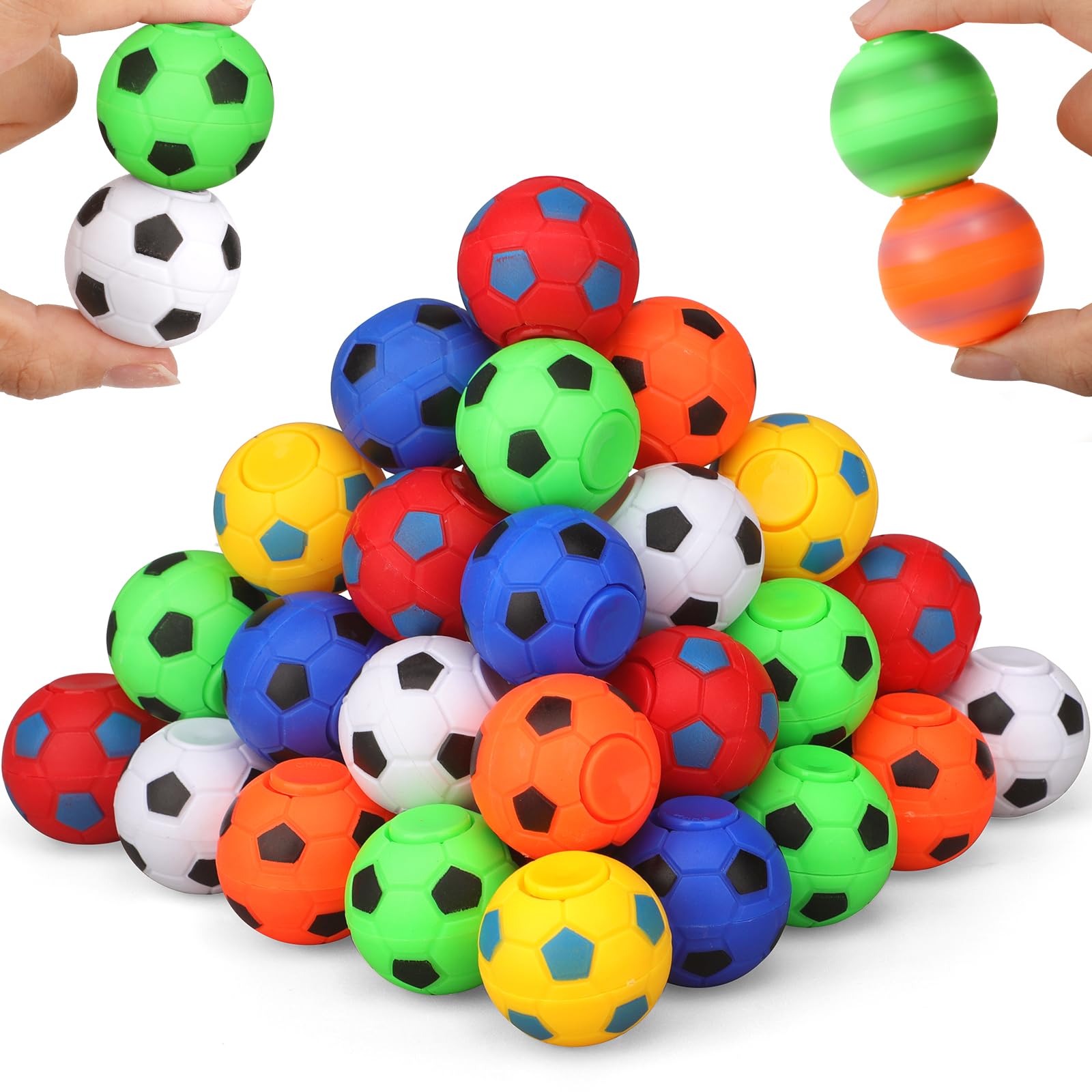 34PCS Mini Fidget Spinners Soccer Balls - Stress Relief Toys for Kids & Adults, Rotatable Finger Toys for Classroom Prizes, Party Favors, Birthday Gifts - Fun Sensory Toys for Anxiety Relief, Office Desk Toys & ADHD Focus Tools