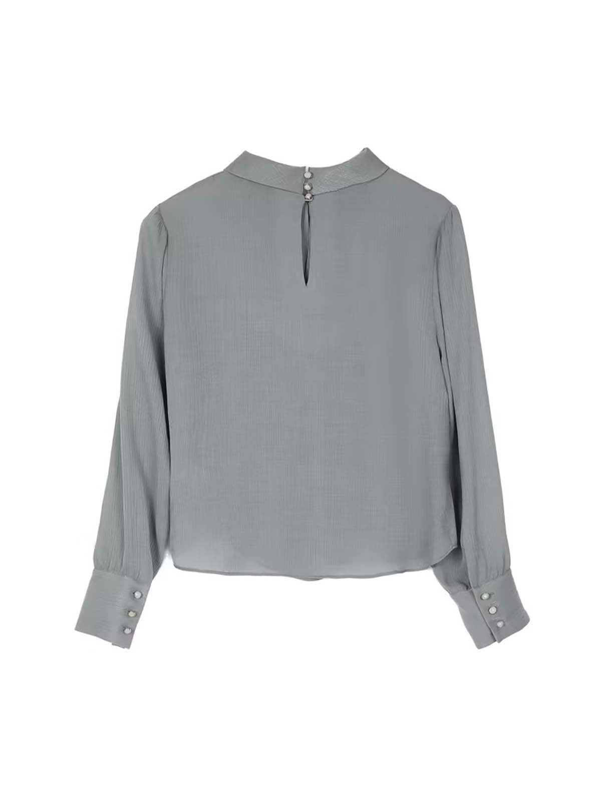 ASOBIO Women's Long Sleeve Pleated Stand Collar Blouse Shirt - Elegant Office Wear & Business Casual Attire for Work & Formal Occasions
