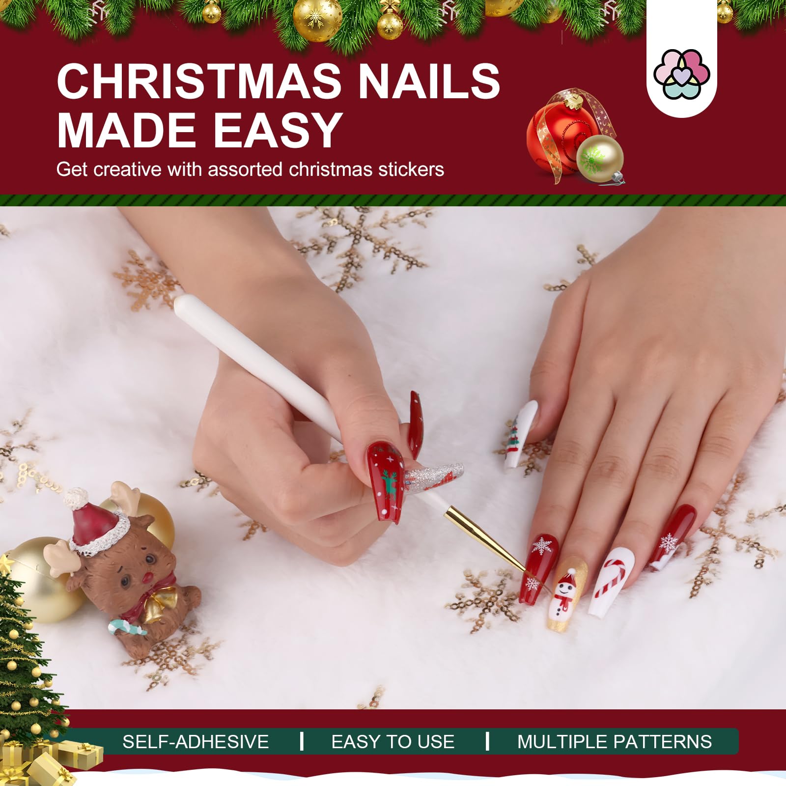 Vrenmol Christmas Gel Nail Polish Set - 6 Colors Glitter Soak Off LED Gel Polish Kit (0.27oz) with Nail Art Stickers & Liner | Red, Green, Gold, Silver Holiday Nail Designs for Home Salon, DIY Manicure & Party Nail Art