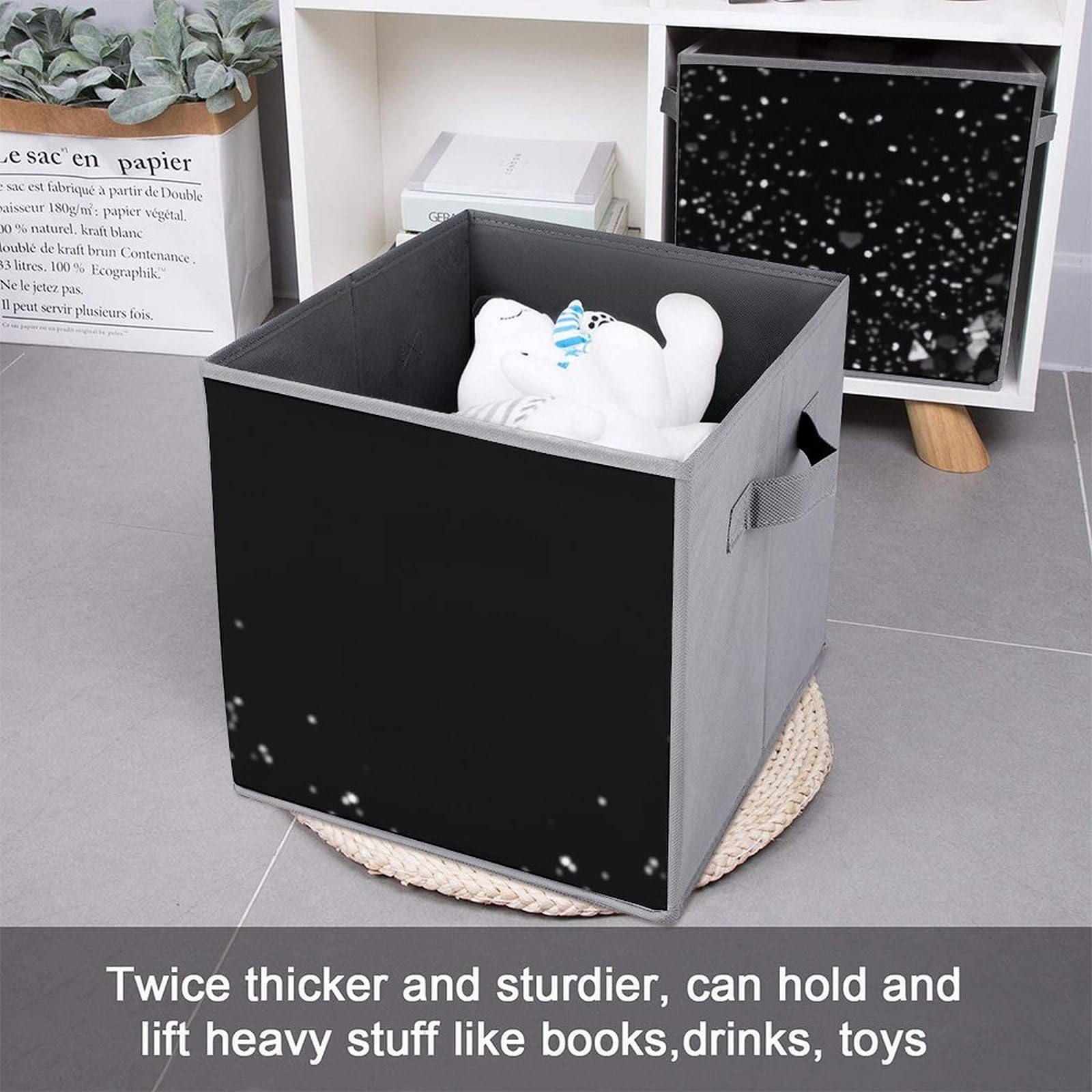 Black & White Glitter Collapsible Storage Bins - 6-Pack Foldable Storage Baskets with Handles, Large Closet Organizer for Clothes, Toys & Home Organization - Perfect for Bedroom, Closet & Kids Room Storage