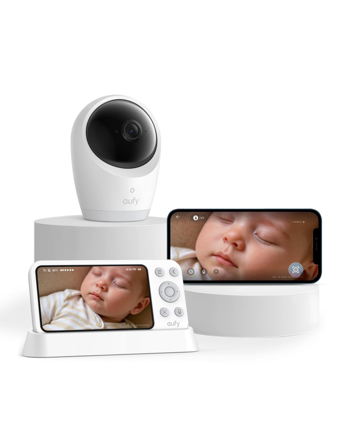 eufy Security Baby Monitor E21 - 4K UHD Camera with 5'' 720p Display | 8X Zoom | Hybrid Wi-Fi & No Wi-Fi Option | 24/7 App Recording | Pan-Tilt | Portable with Built-in Battery | ANR Technology | Perfect for Nursery, Travel & Home Security Monitoring