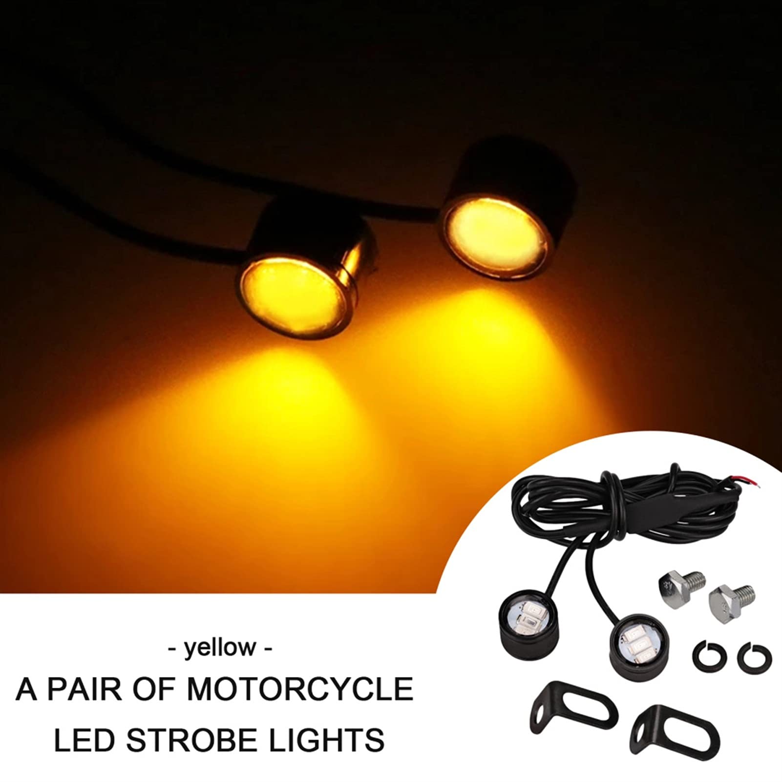 2PCS 12V Motorcycle LED Strobe Lights - Eagle Eye Flashing Warning Brake Light Lamp, Yellow Spotlight for Motorcycle Safety & Customization - Perfect for Night Riding, Emergency Signaling & Bike Decoration