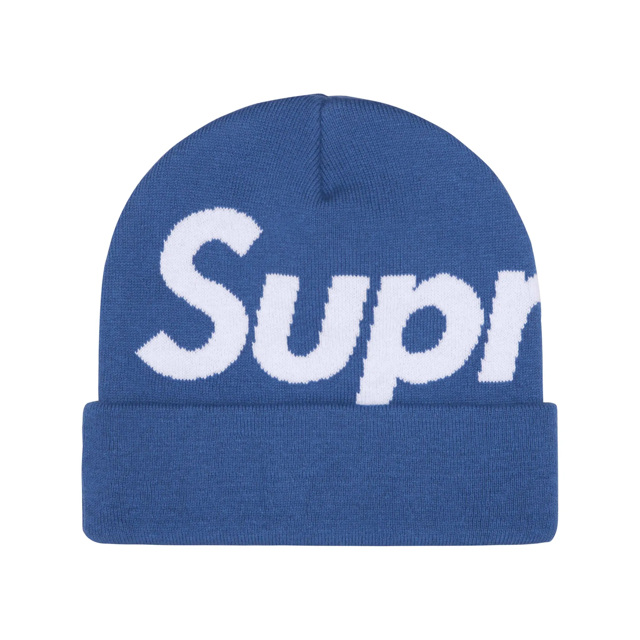 Supreme Big Logo Beanie - Winter Knit Hat for Men & Women - Blue Beanie with Supreme Logo - Warm Fleece Lined Skull Cap for Cold Weather - Perfect for Snowboarding, Skiing & Streetwear Fashion (FW24)