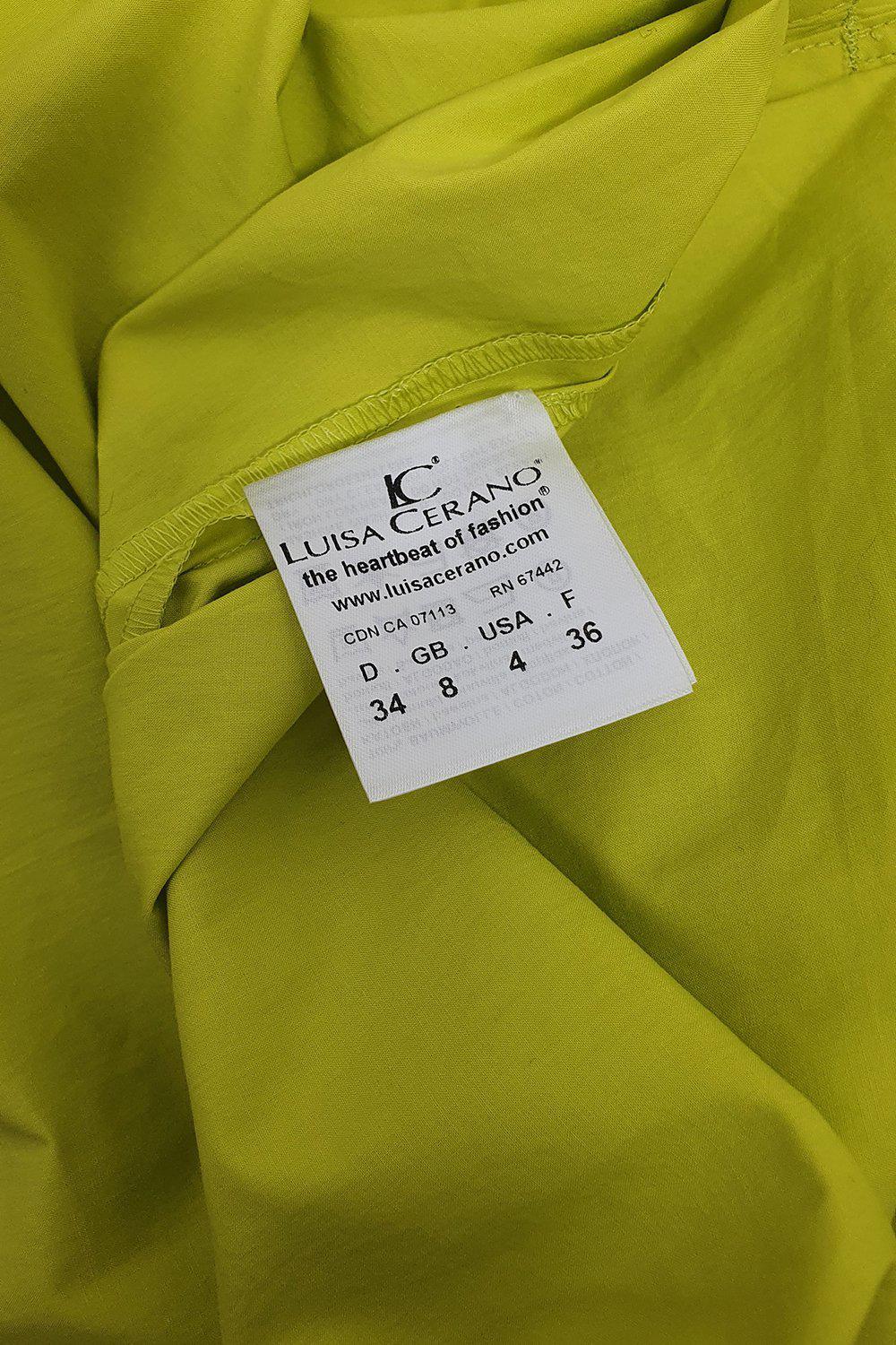 LUISA CERANO Women's Mustard Yellow Cotton Ruffle Collar Short Sleeve Dress - Size DE 34/GB 8 - Casual Summer Dress for Beach, Party & Office Wear