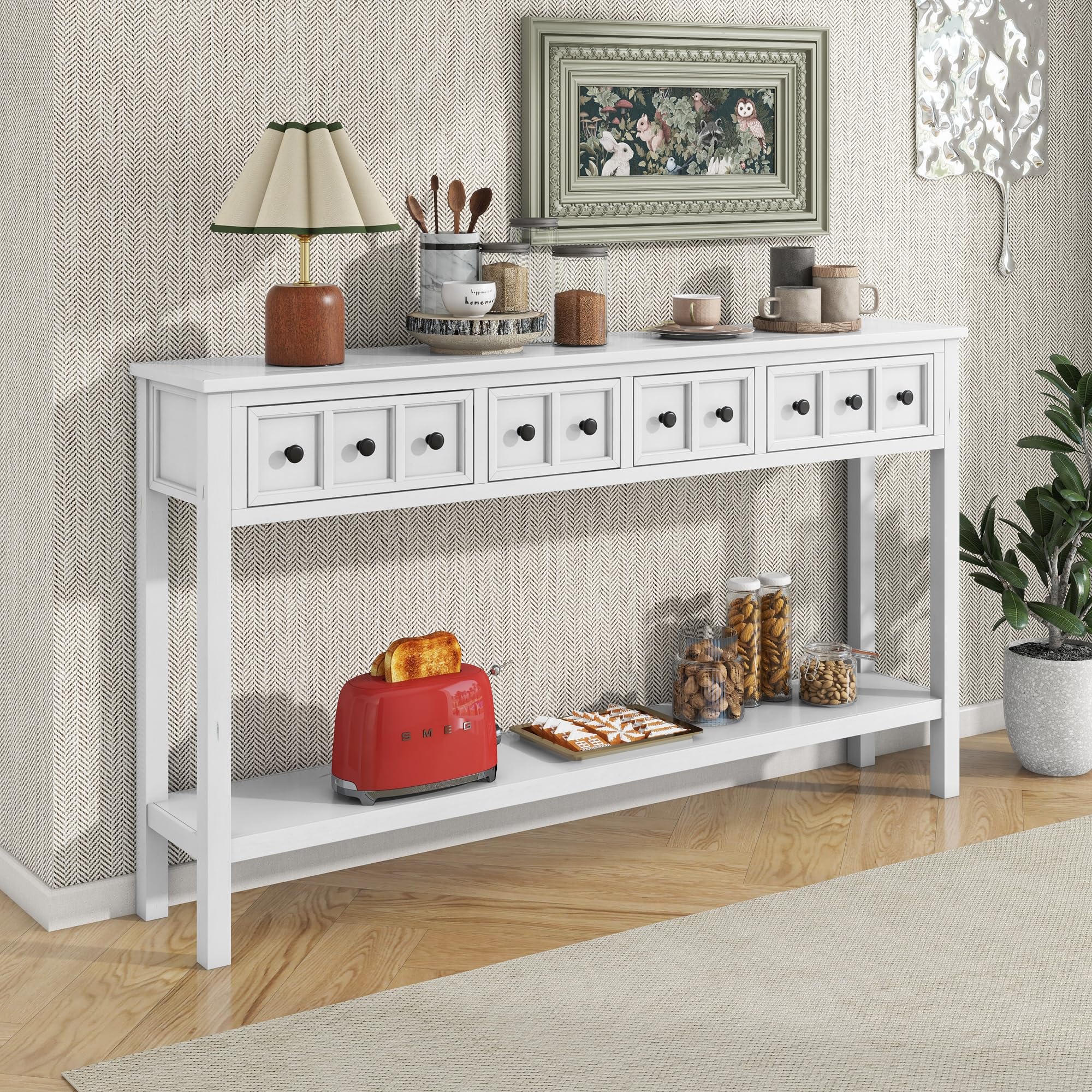 Merax 60 Inch Sofa Table with Drawers and Shelf - Long Console Table for Living Room, Entryway & Hallway - Easy Assembly Modern Furniture for Home Decor