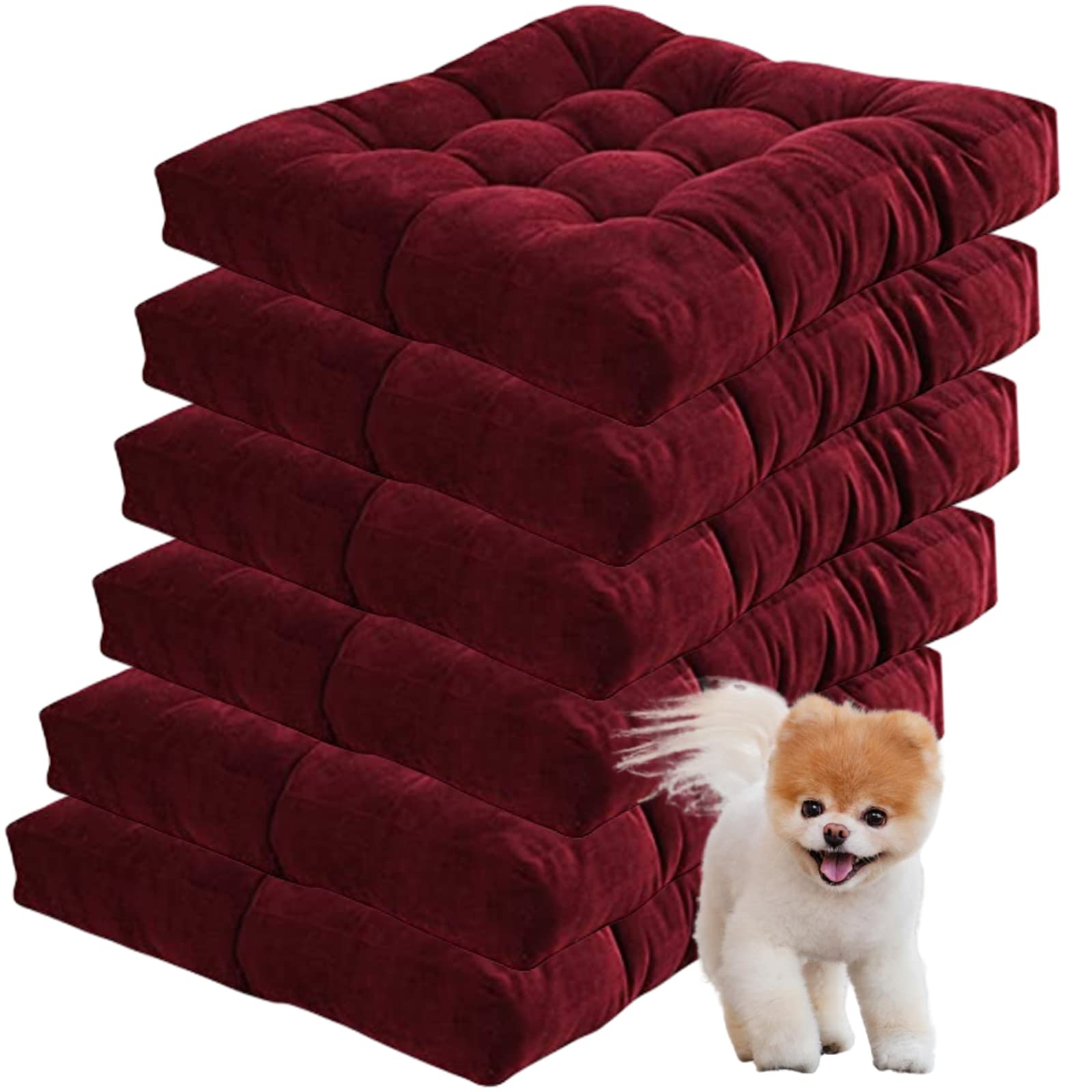 Square Corduroy Floor Pillow Chair Cushion - Set of 6 Tufted Meditation Cushions for Yoga, Living Room, Balcony, Office & Patio - Wine Red (22in/55cm) - Perfect for Relaxation, Reading & Lounging