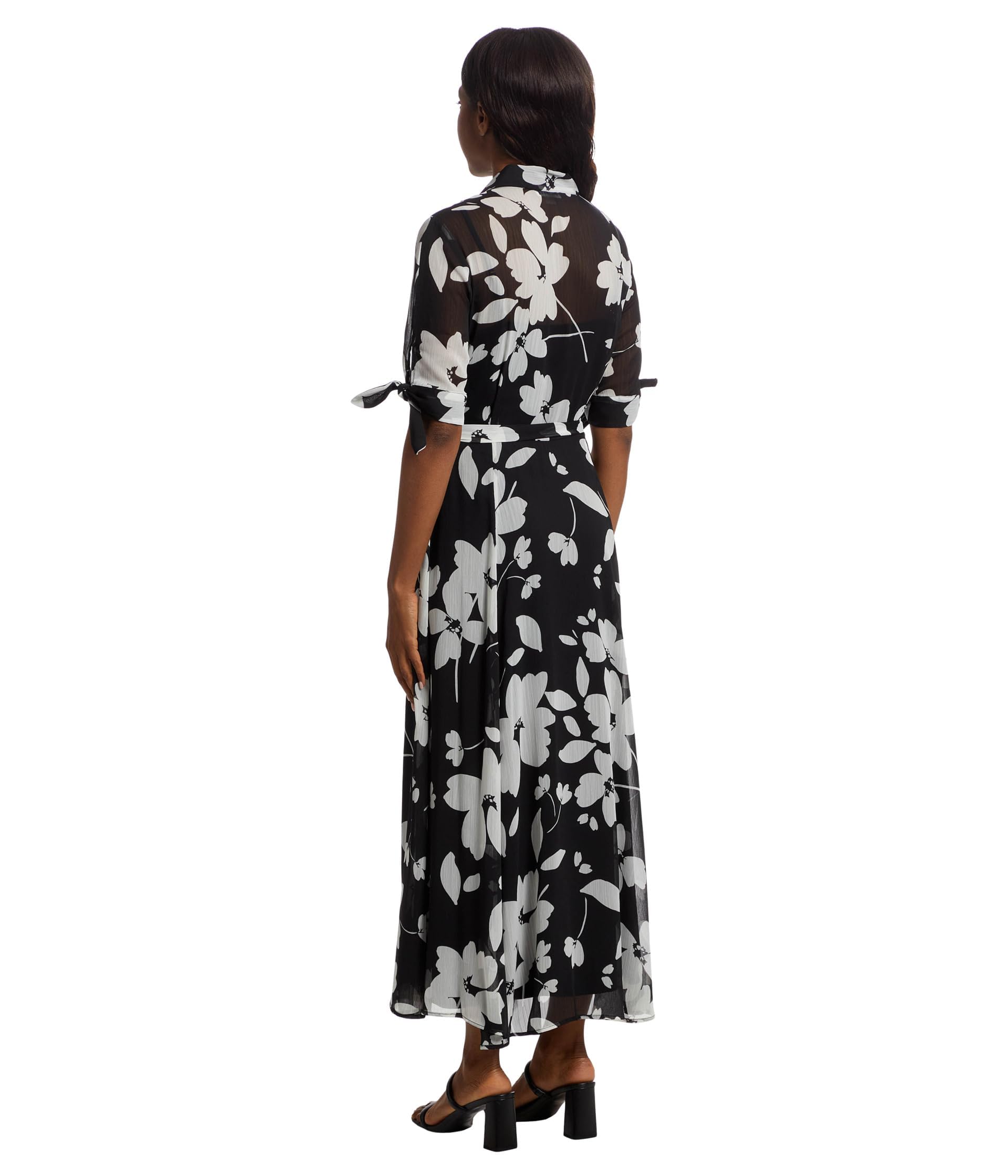 Calvin Klein Women's Floral Chiffon Shirt Dress | Elegant Summer Casual & Office Wear | Perfect for Brunch, Work, and Date Nights