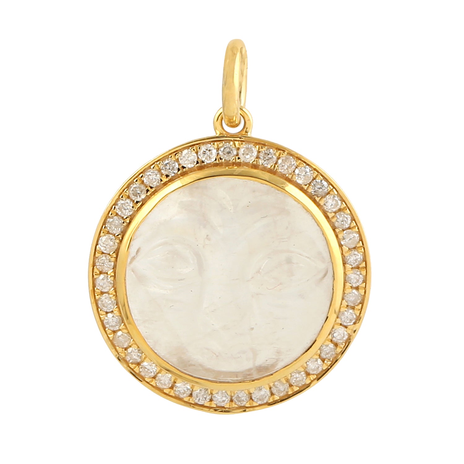 Exquisite 18K Yellow Gold Moonstone Pendant with Pave Diamonds | Elegant Handcrafted Jewelry for Women | Perfect for Weddings, Anniversaries & Special Occasions