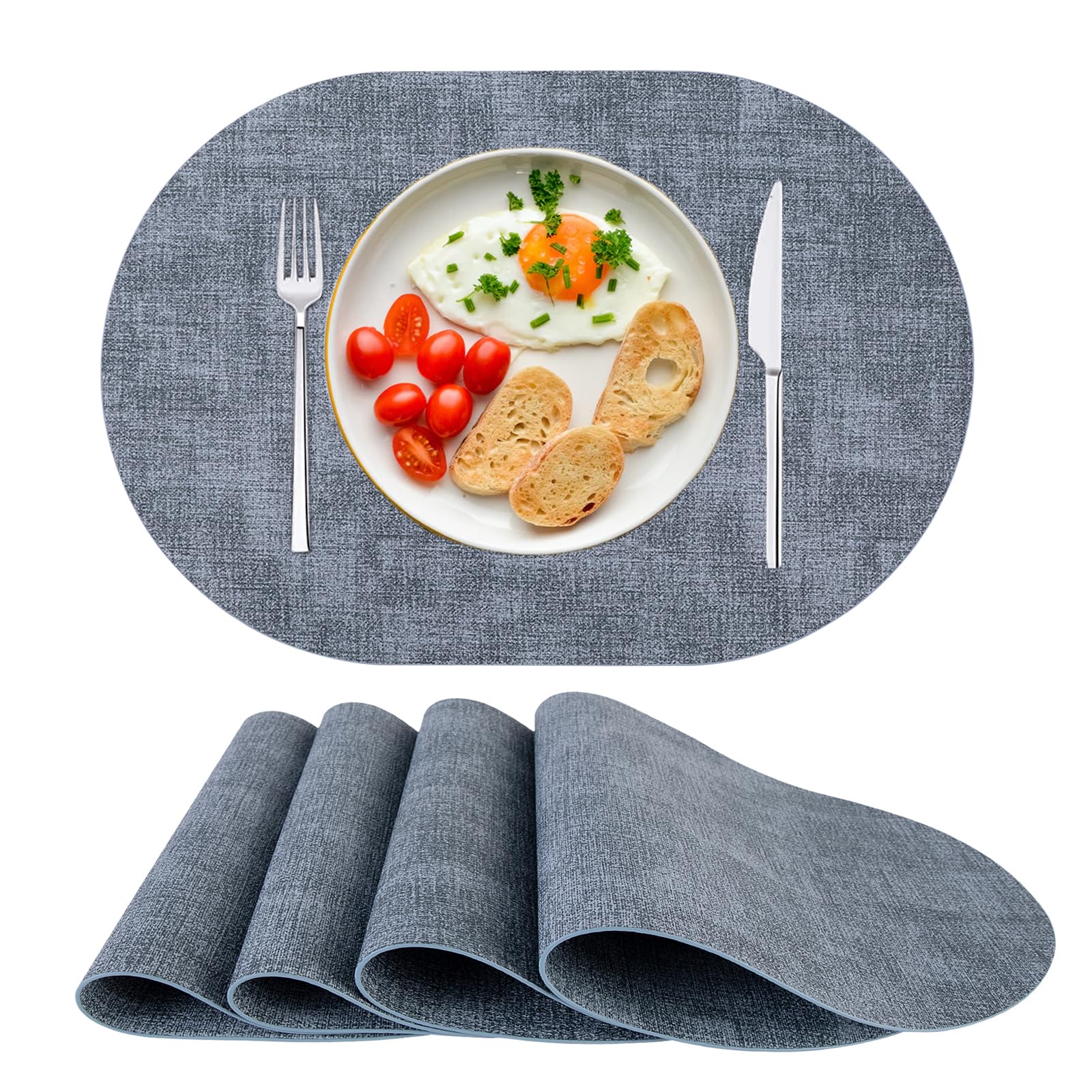 Premium Blue Placemats Set of 4 - Waterproof Leather Table Mats for Indoor & Outdoor Use - Easy to Clean Dining & Kitchen Placemats - Perfect for Parties, BBQs, and Everyday Meals