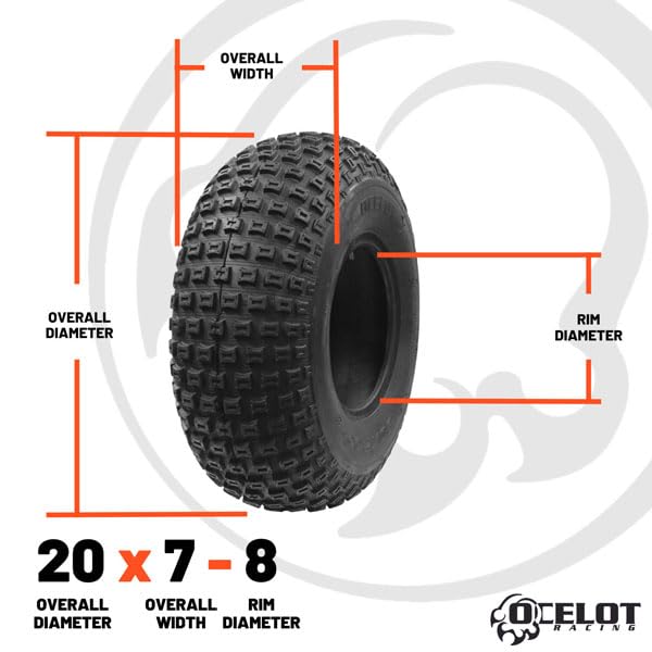 Ocelot P322 Rear 20x7-8 ATV Tires - 2-Ply Durable Tubeless Off-Road Tires for Dirt, Grass & Gravel - Knobby Sport Non-Directional Tread - Perfect for Trail Riding, Farm Work & Outdoor Adventures