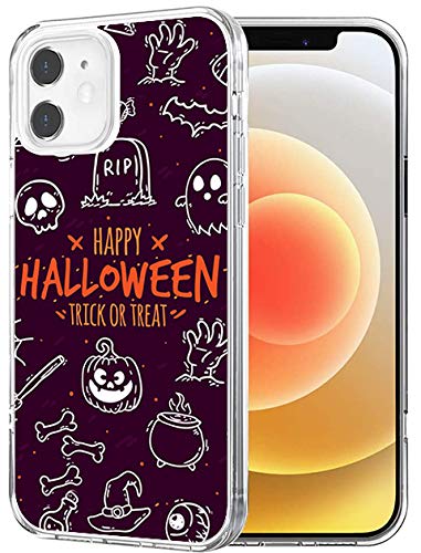 **Lakaka Cute Halloween Doodle TPU Protective Bumper Case for Apple iPhone 12 & iPhone 12 Pro (2020) - Shockproof & Scratch-Resistant Cover - Perfect for Daily Use, Parties, and Gifts**