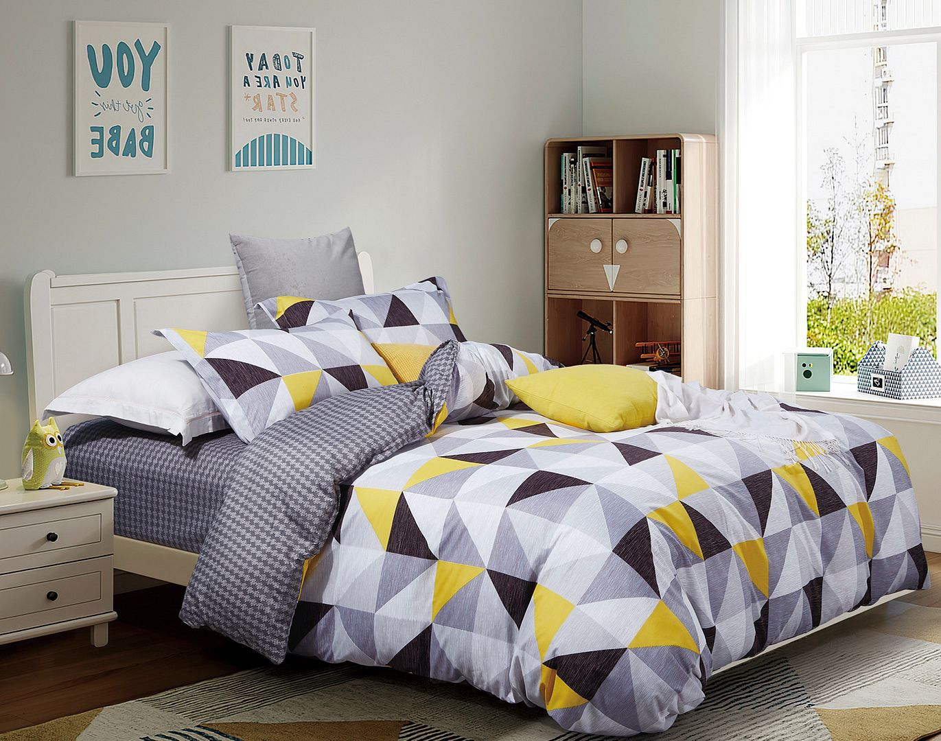 Geometric Double Size Duvet Cover Set - Modern Bedding for Master & Guest Rooms - Soft Quilted Comforter Cover for Cozy Bedroom Decor