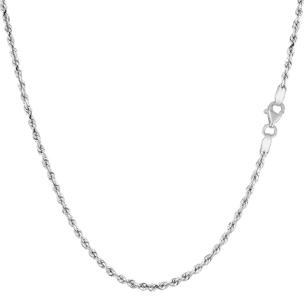 10K Solid Yellow or White Gold 1.5mm Diamond-Cut Rope Chain Necklace for Women - Shiny Pendant & Charm Jewelry with Lobster Clasp (7