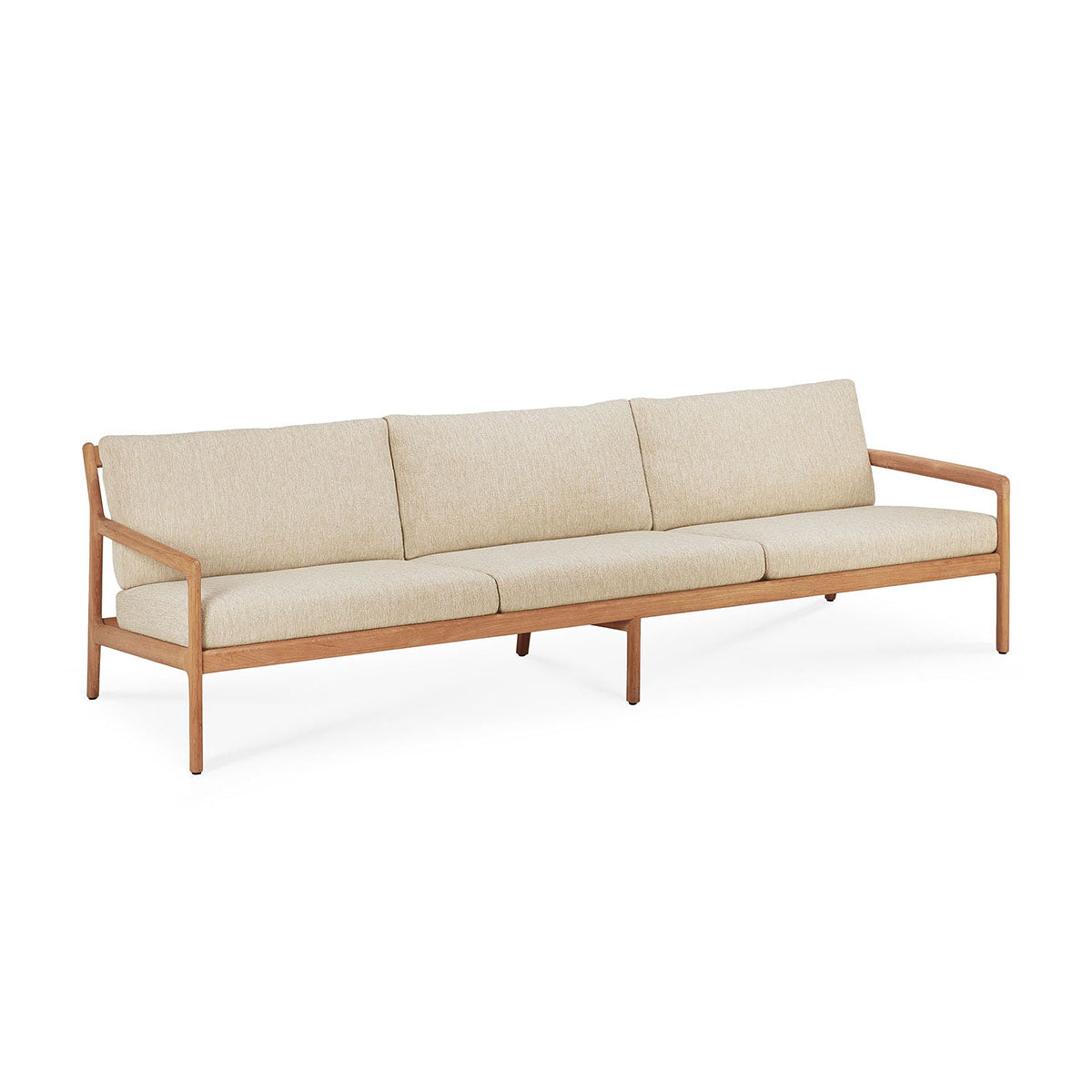 Premium Outdoor Fabric 4-Seater Sofa with Teak Frame - Natural Color Weather-Resistant Patio Furniture for Garden, Poolside & Backyard Relaxation
