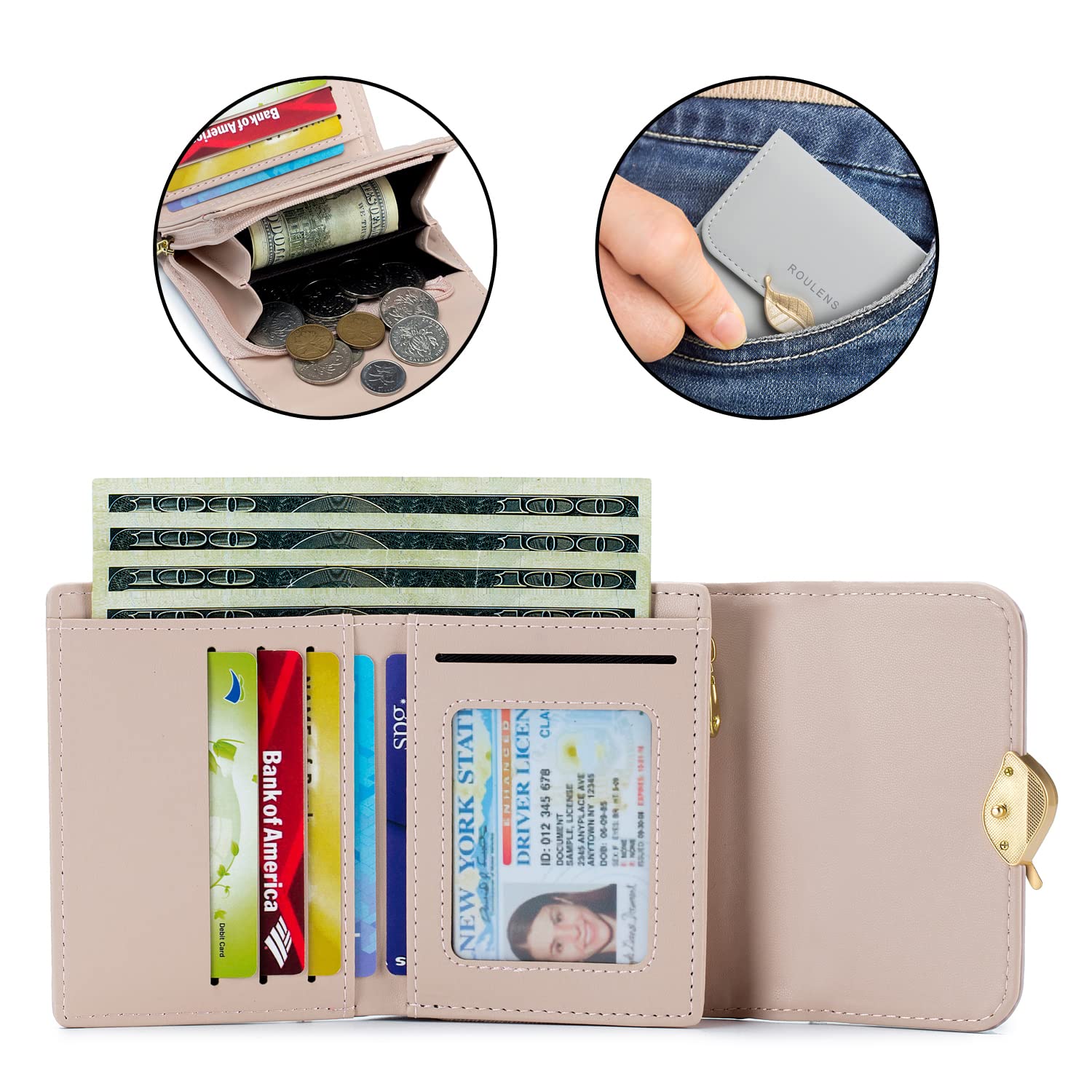 RFID Blocking Women's Wallet PU Leather Leaf Pendant Card Holder - Phone, Checkbook & Coin Organizer with Zipper for Everyday Use, Travel and Gift Giving