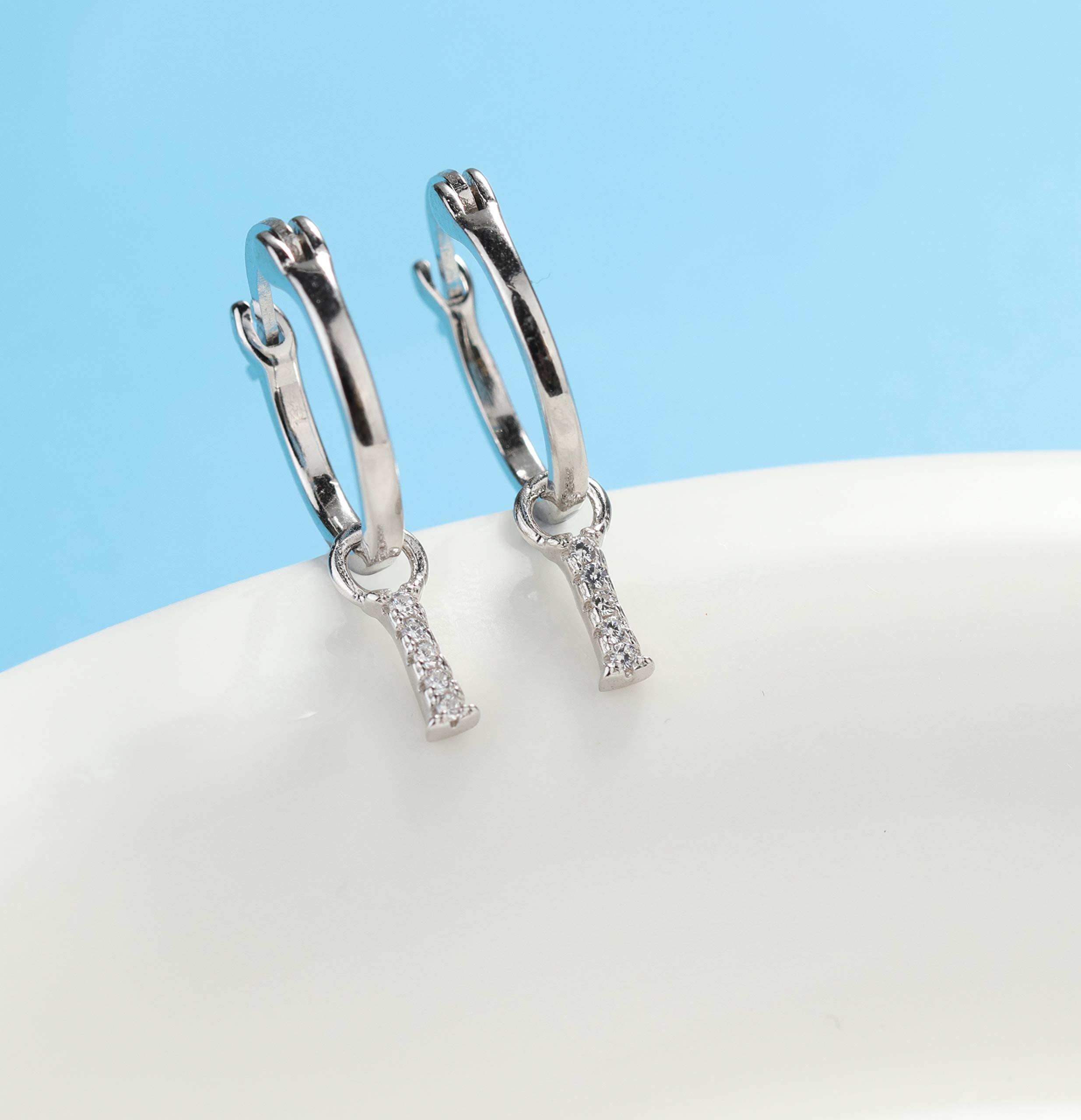 925 Sterling Silver Initial Hoop Earrings for Women - White Gold Plated A-Z Alphabet Earrings with Cubic Zirconia | Personalized Jewelry Gifts for Her | Perfect for Birthdays, Anniversaries & Everyday Wear