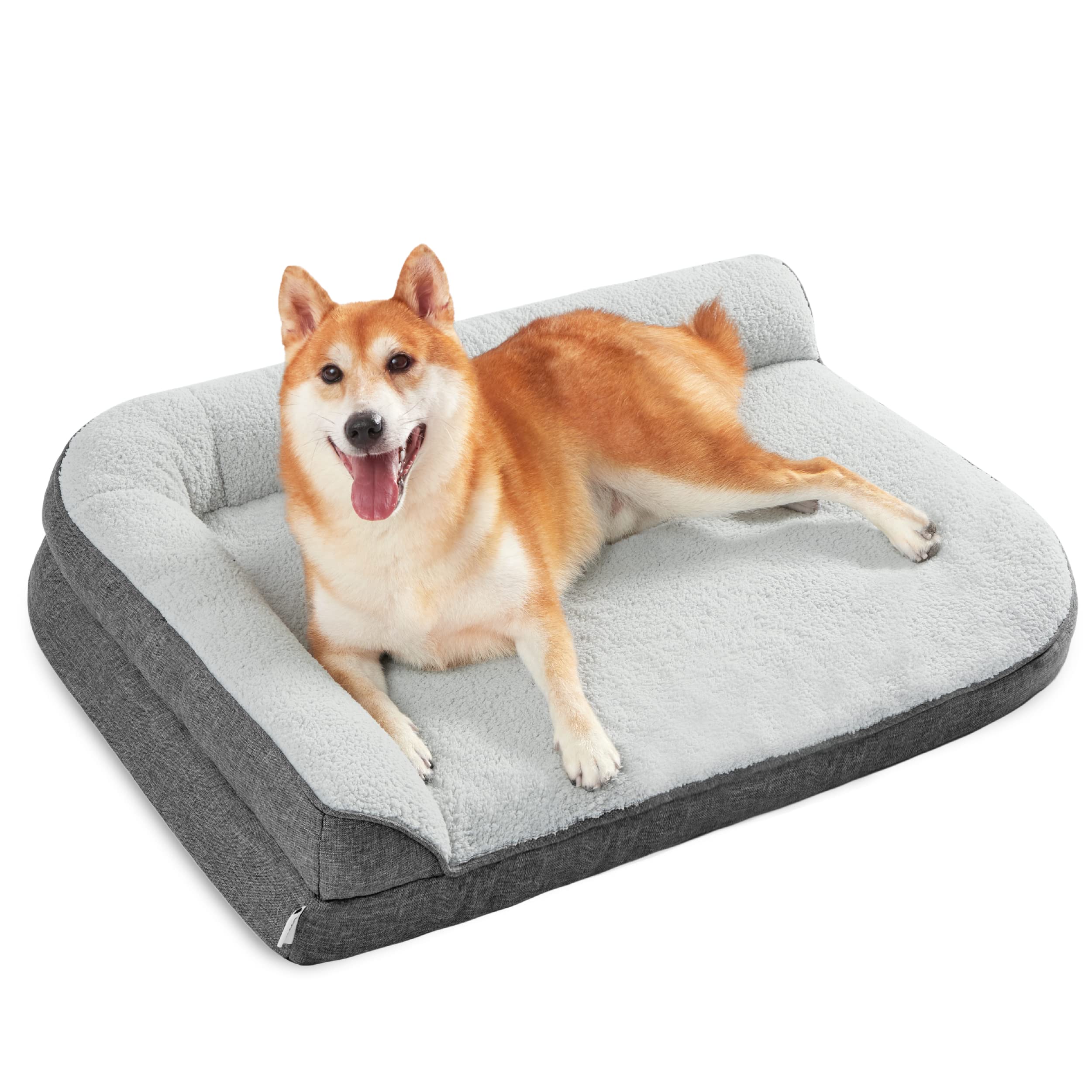 Orthopedic Dog Bed for Large Dogs - Washable, Waterproof Pet Sofa with Removable Cover & L-Shape Bolster - Grey Square Dog Pillow Supports Up to 32kg (91x69x16cm) - Perfect for Living Room, Bedroom & Pet-Friendly Spaces