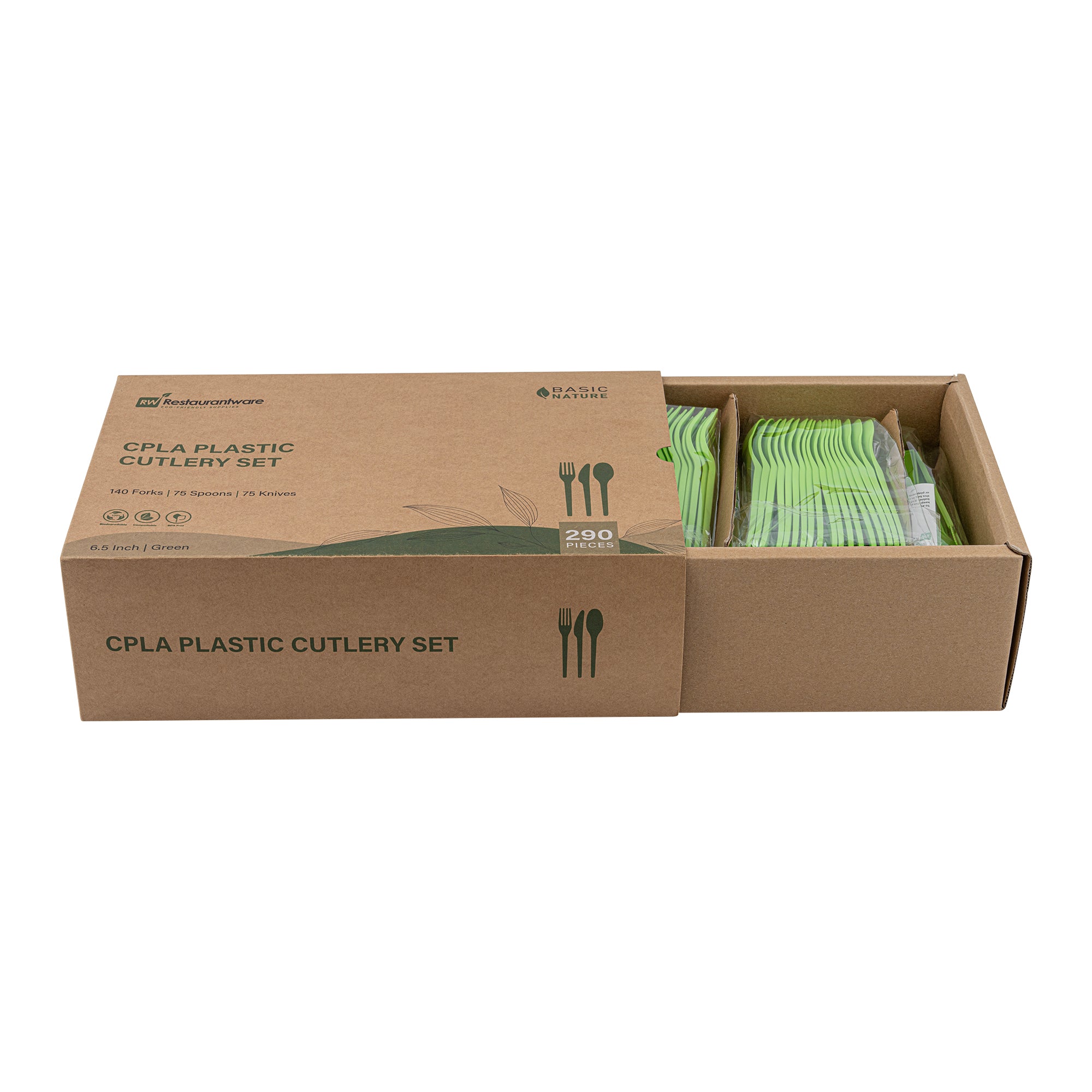 Eco-Friendly Compostable CPLA Plastic Cutlery Set - 290 Pieces, Heat Resistant, Biodegradable Utensils for Parties, Picnics & Outdoor Events