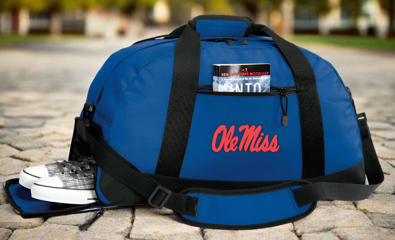 Ole Miss University of Mississippi Duffel Bag with Shoe Pockets - Royal Blue Gym Bag for Travel, Workout & Sports | Perfect for College Students, Gym Enthusiasts & Travelers